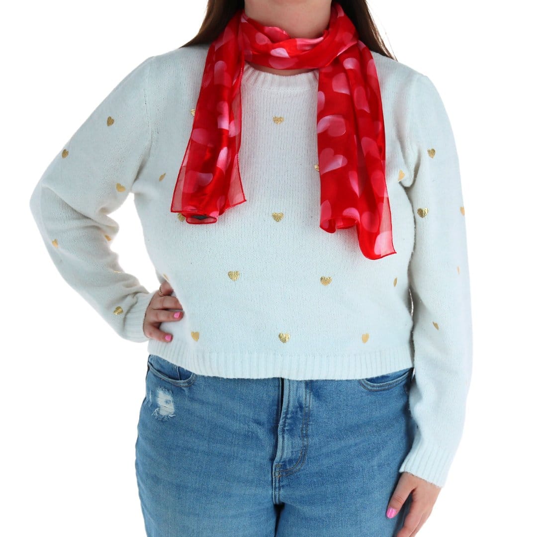 CTM® Women's Lightweight Satin Valentine's Bold Heart Print Scarf - Red