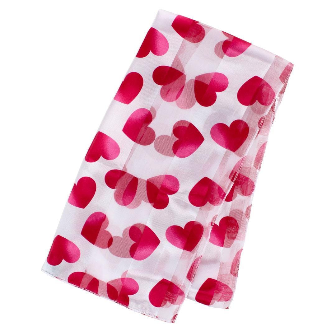 CTM® Women's Lightweight Satin Valentine's Bold Heart Print Scarf - White