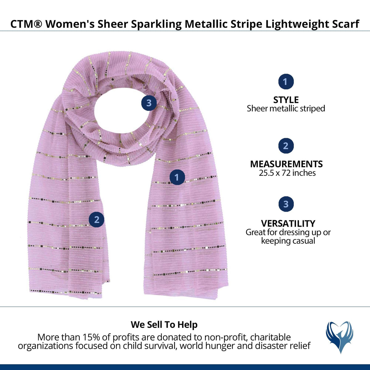 CTM® Women's Sheer Sparkling Metallic Stripe Lightweight Scarf - Pink