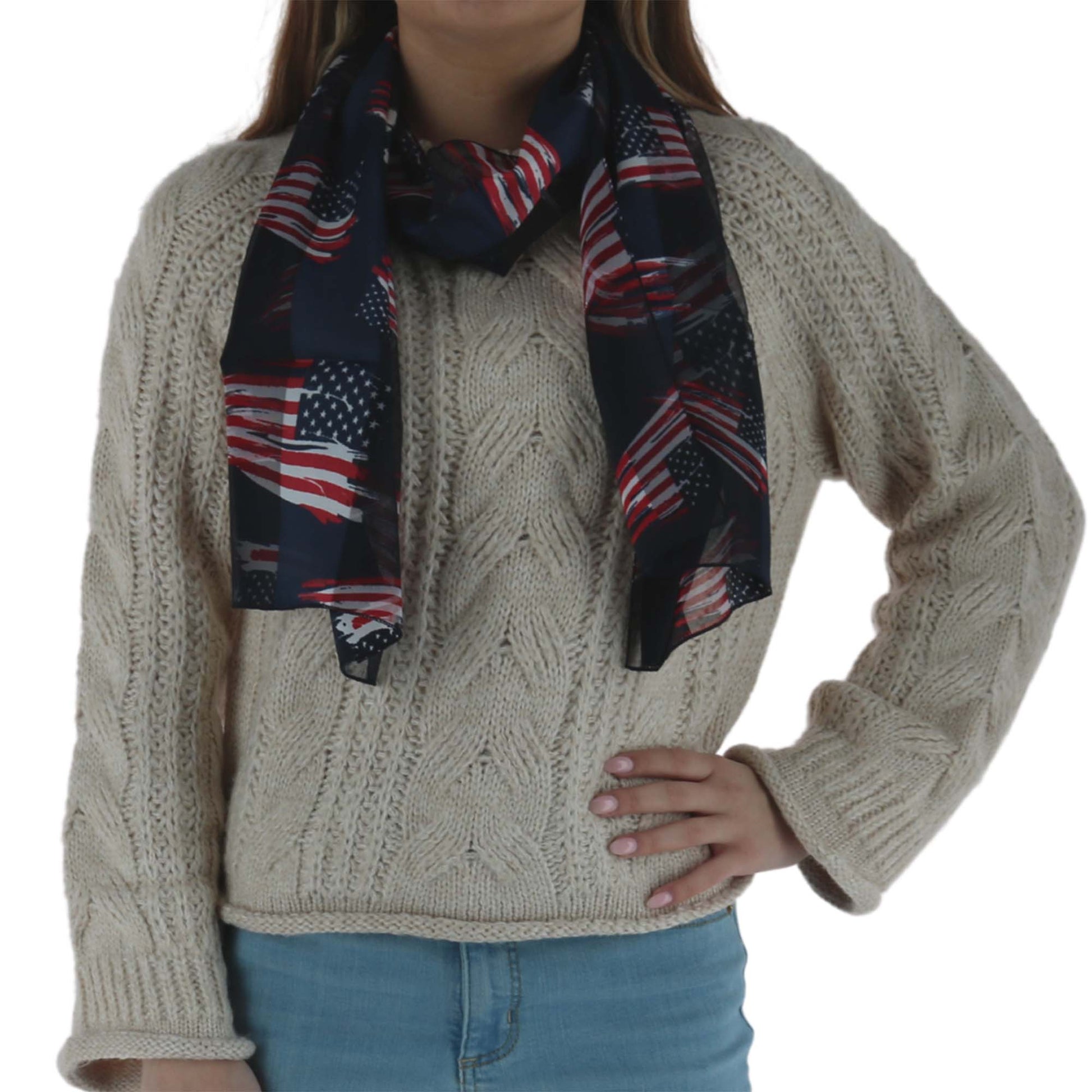 CTM® Women's American Flag Print Lightweight Scarf - Navy