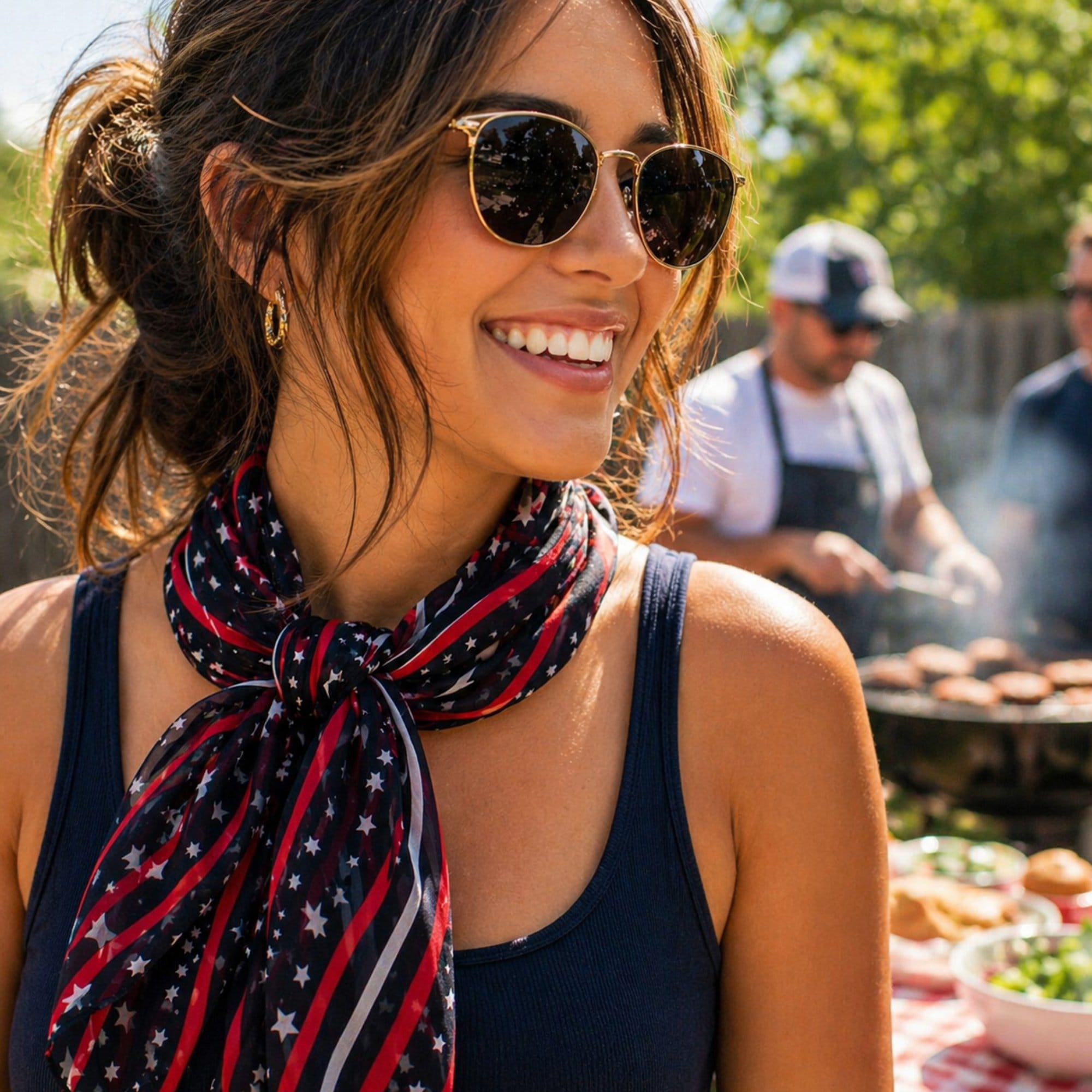 CTM® Women's Satin American Stars and Stripes Lightweight Scarf - Navy