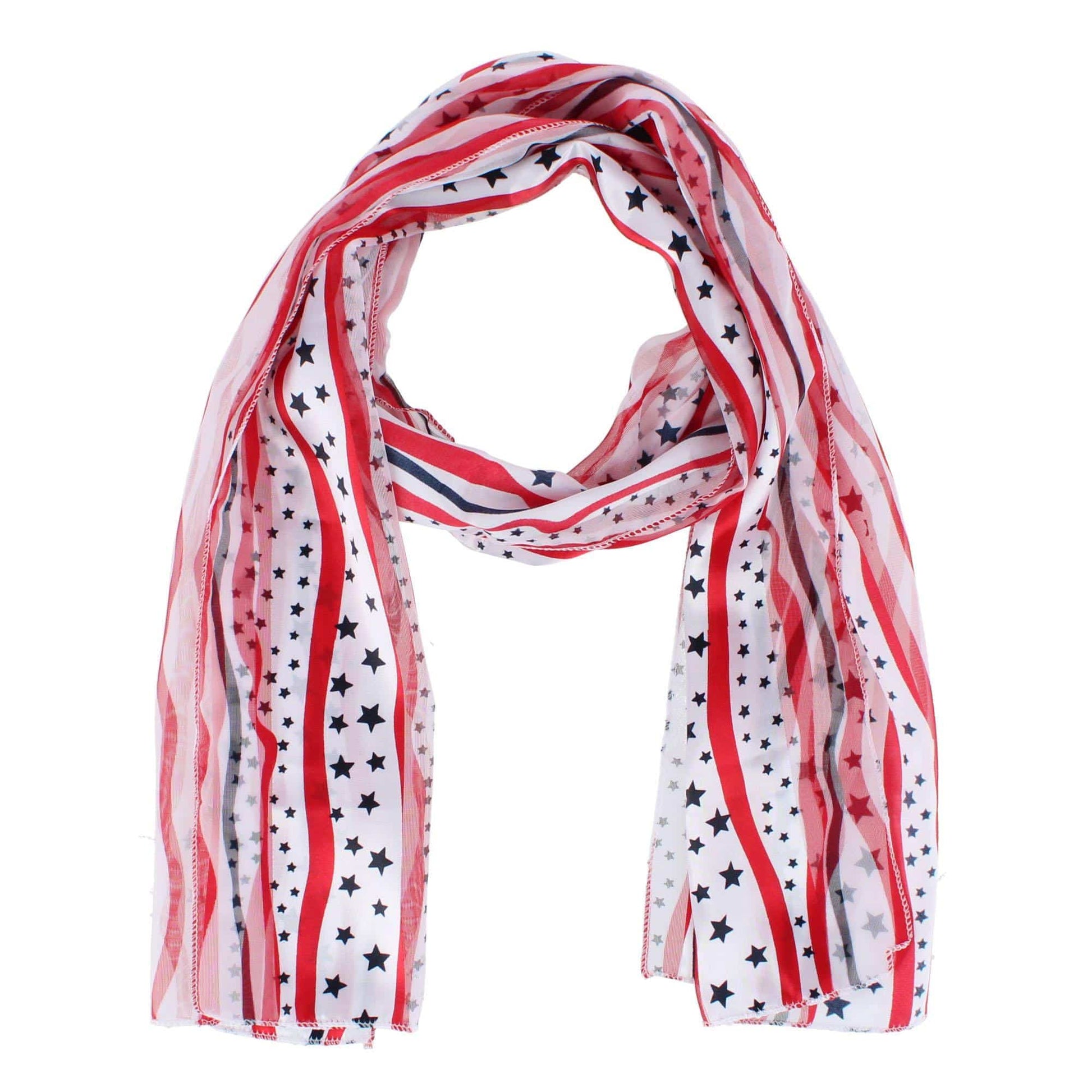 CTM® Women's Satin American Stars and Stripes Lightweight Scarf - White