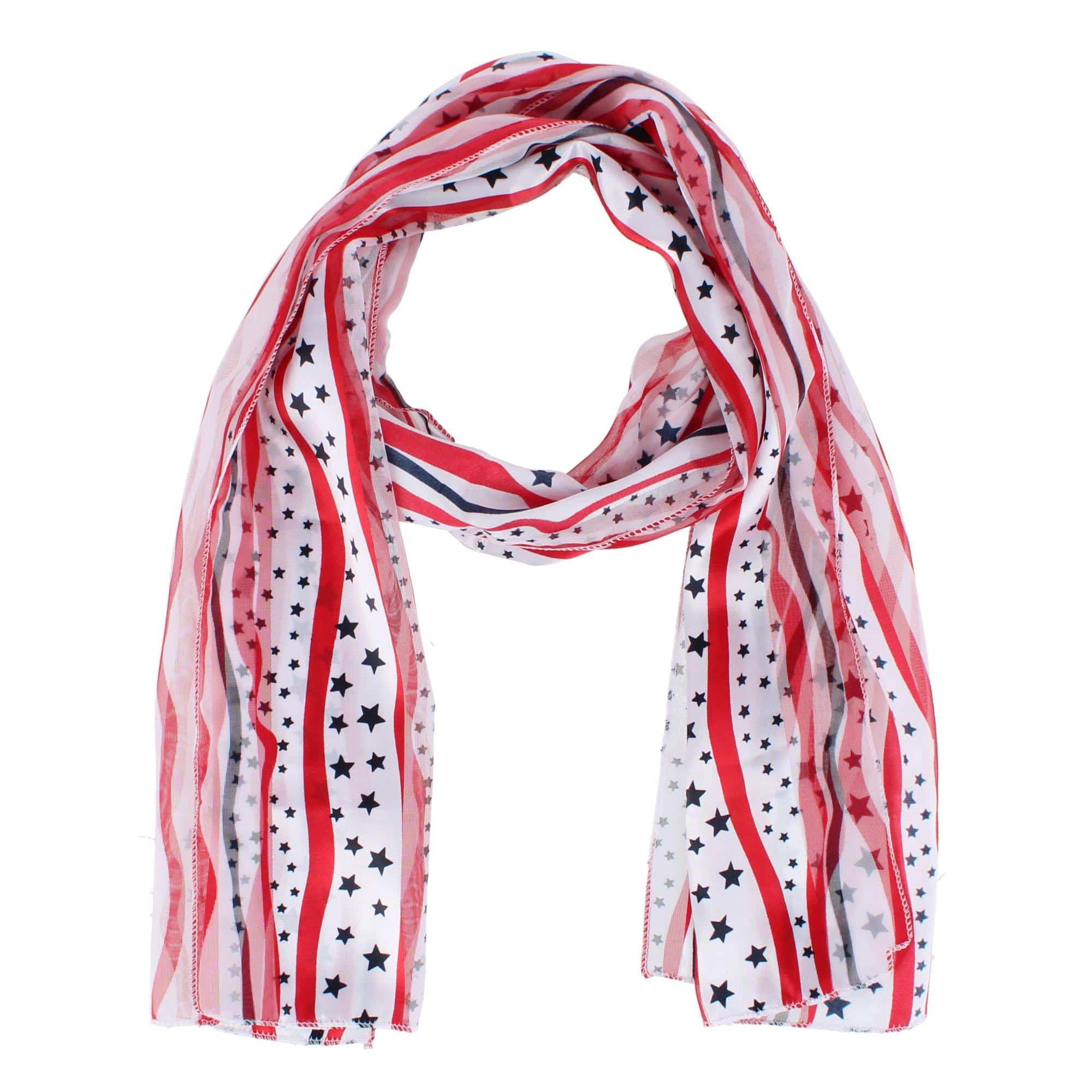 CTM® Women's Satin American Stars and Stripes Lightweight Scarf - White