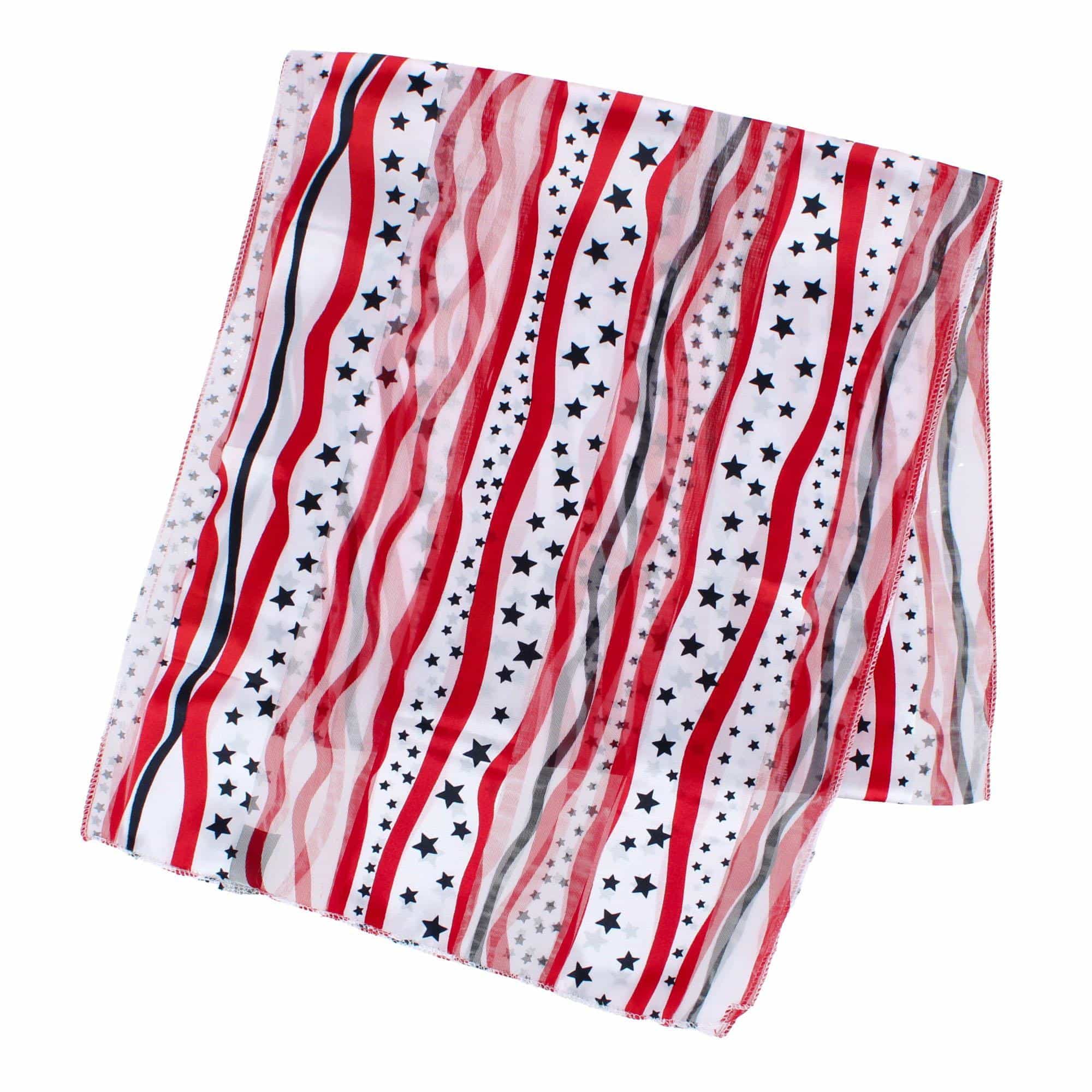 CTM® Women's Satin American Stars and Stripes Lightweight Scarf - White