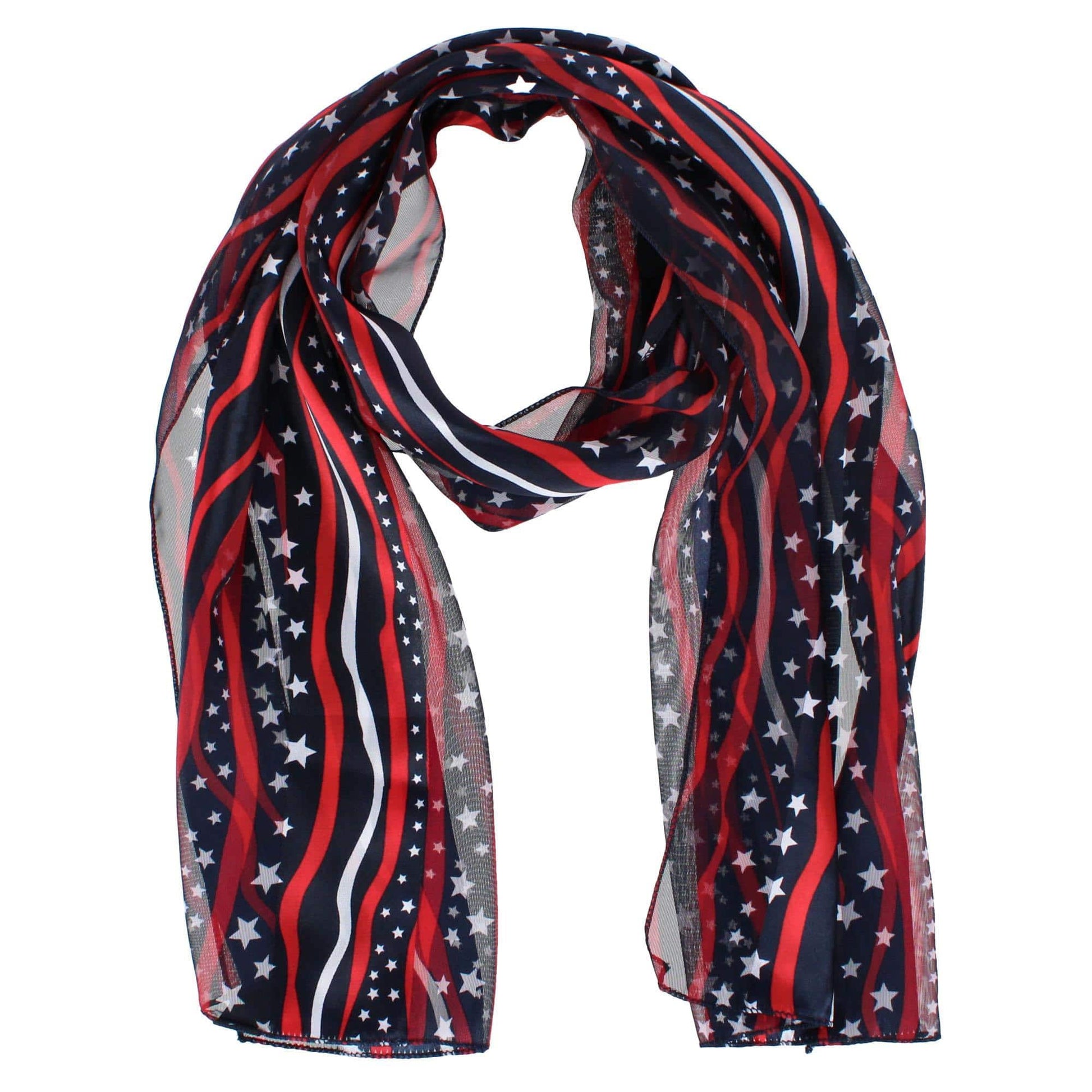 CTM® Women's Satin American Stars and Stripes Lightweight Scarf - Women's Satin American Stars and Stripes Lightweight Scarf