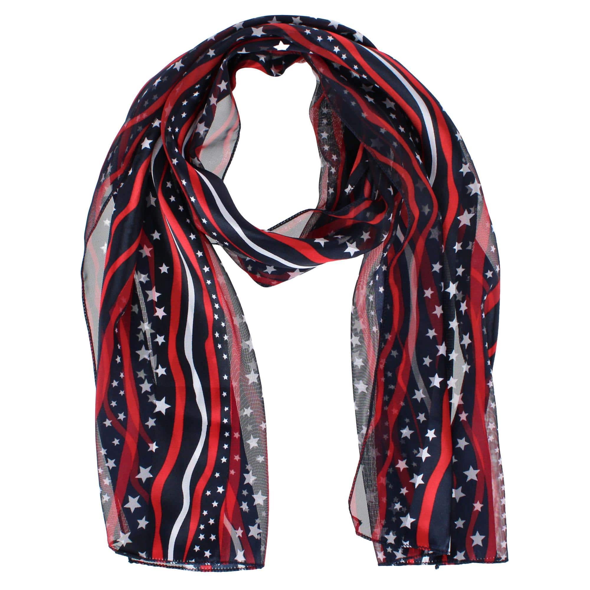 CTM® Women's Satin American Stars and Stripes Lightweight Scarf - Women's Satin American Stars and Stripes Lightweight Scarf