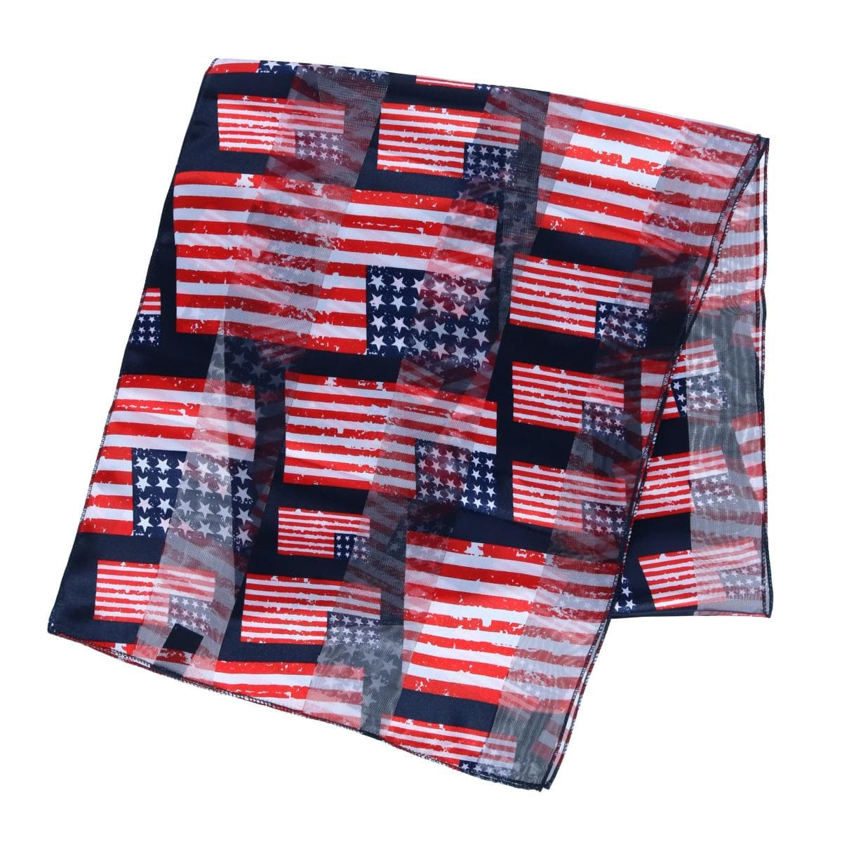 CTM® Women's Lightweight Satin American Flag Print Scarf - Navy