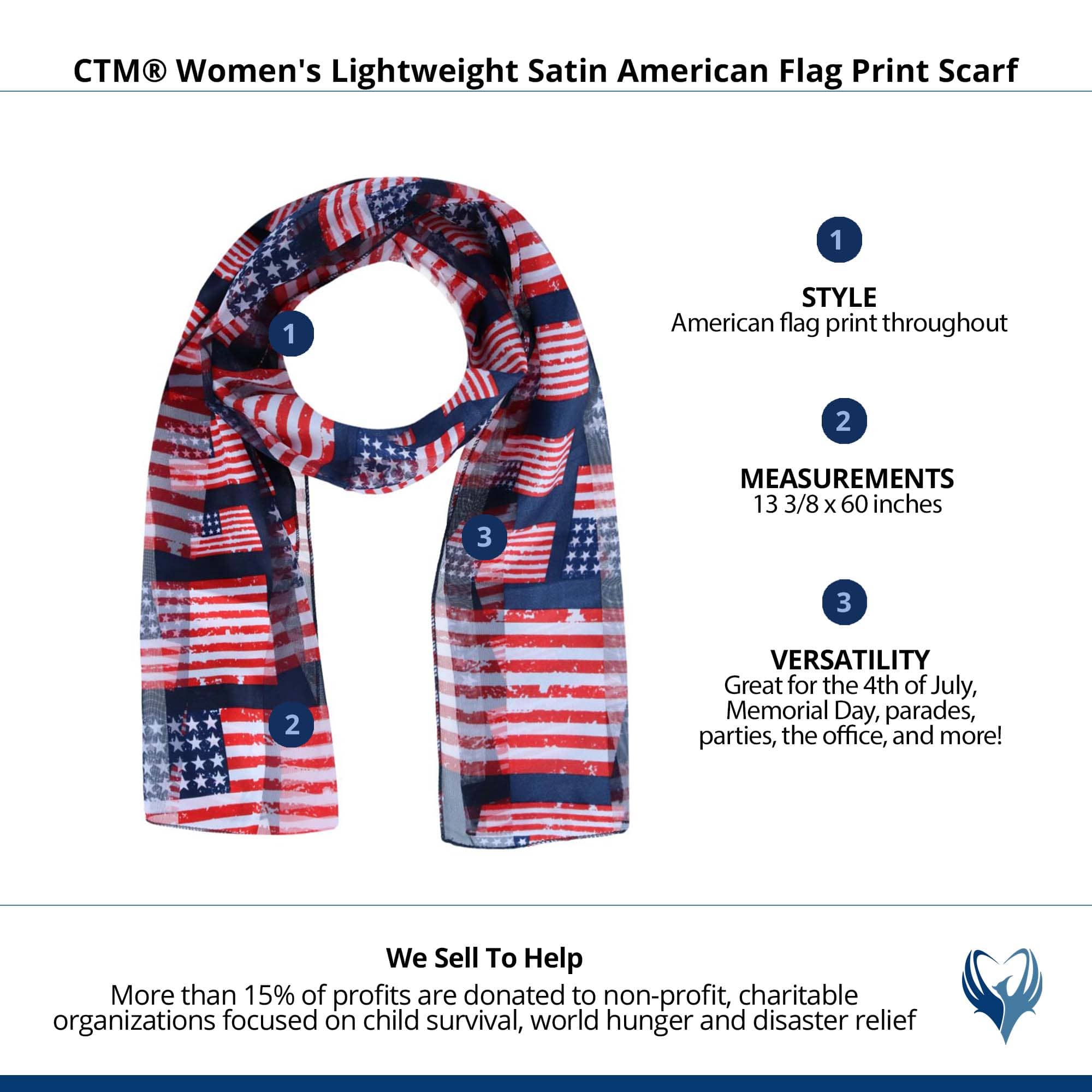 CTM® Women's Lightweight Satin American Flag Print Scarf - Navy