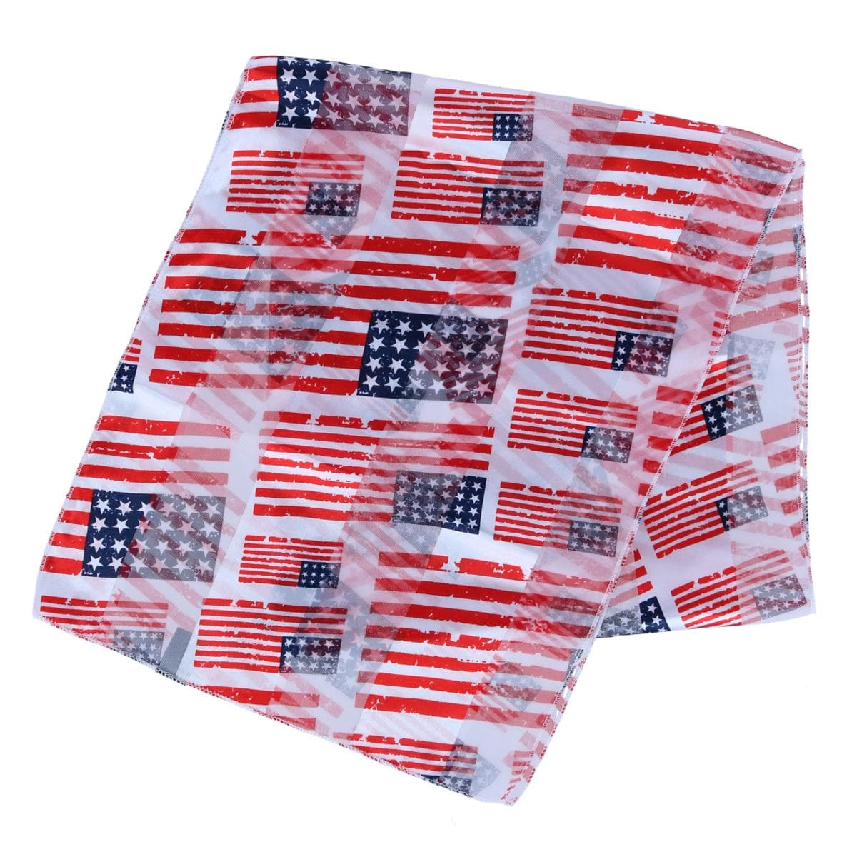 CTM® Women's Lightweight Satin American Flag Print Scarf - White