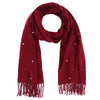 Women's Pearl Embellished Solid Fringe Oblong Scarf