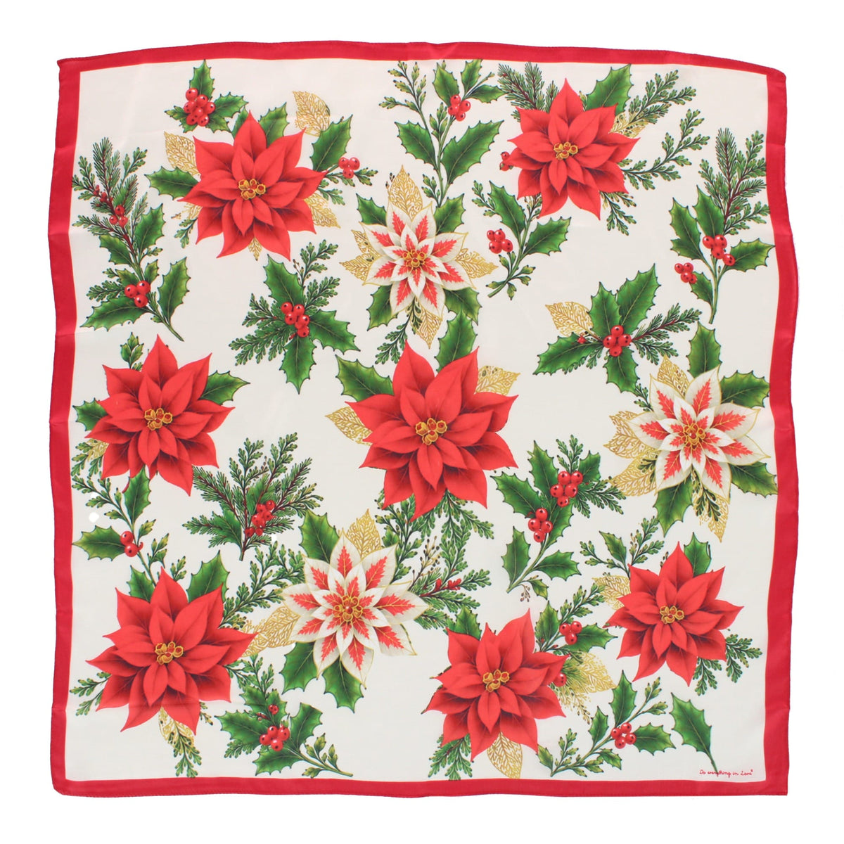 CTM® Women's Holiday Poinsettia Pattern Silky Square Scarf - Red