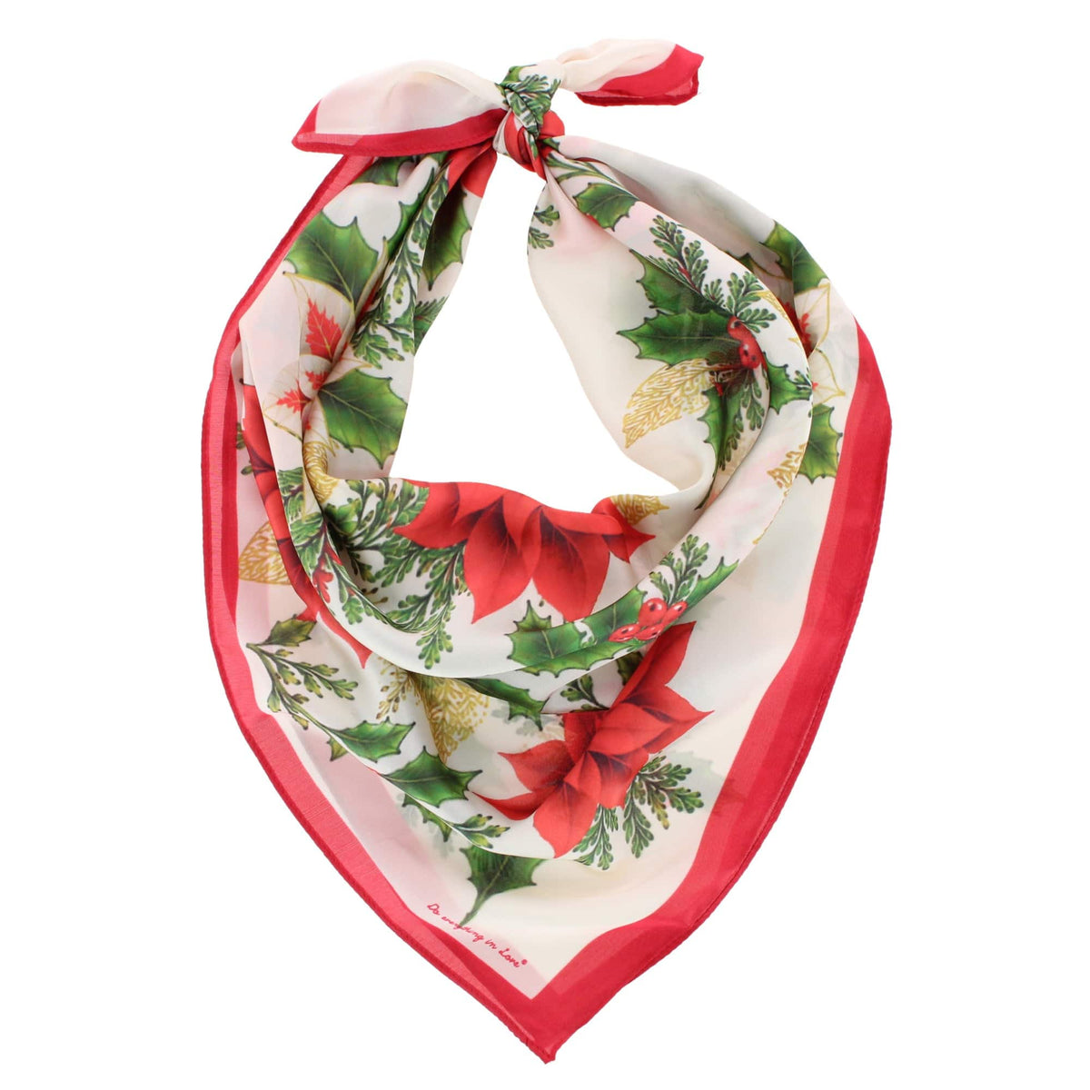 CTM® Women's Holiday Poinsettia Pattern Silky Square Scarf - Women's Holiday Poinsettia Pattern Silky Square Scarf
