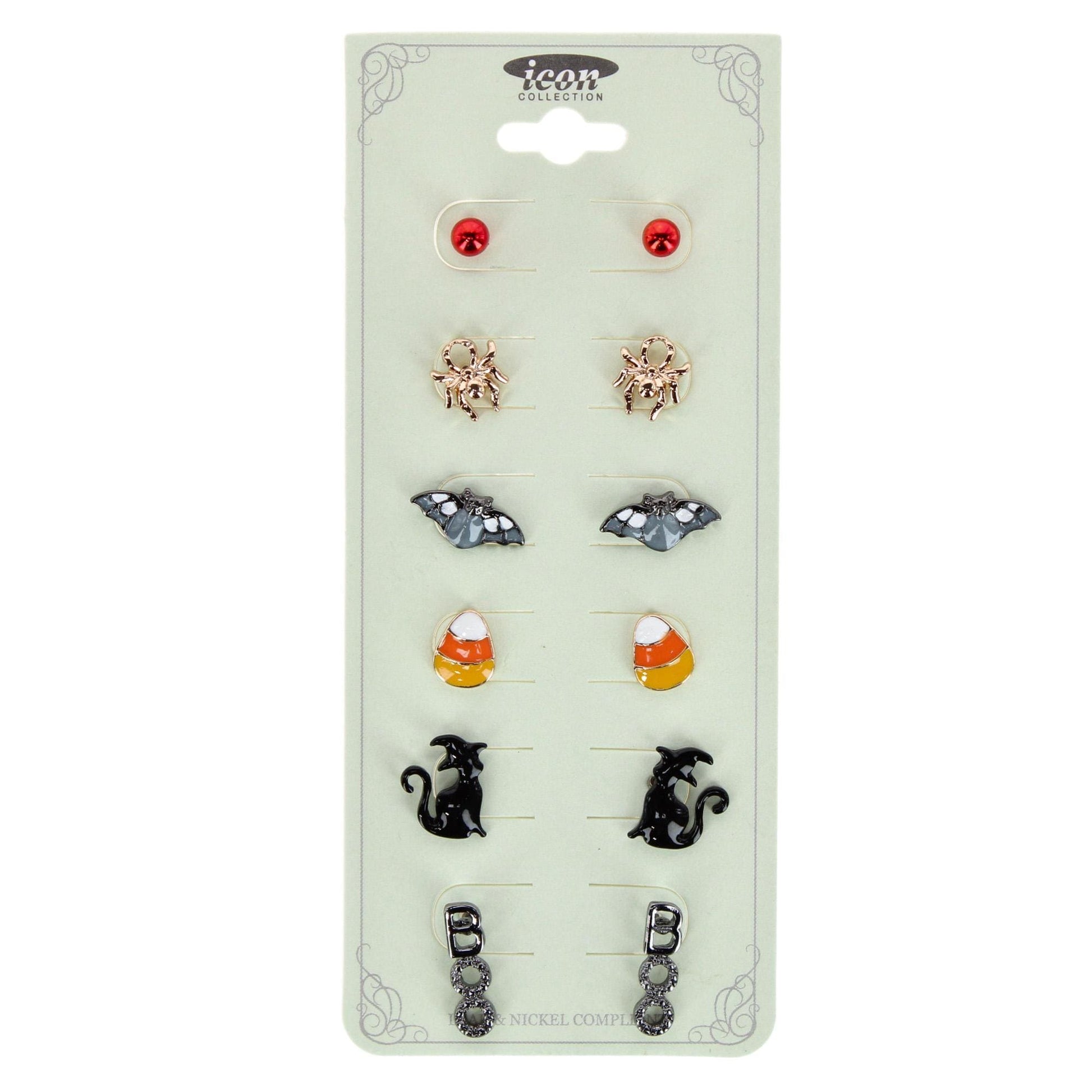CTM® Women's 6-Pair Halloween Stud Earring Set with Post Backs - Black