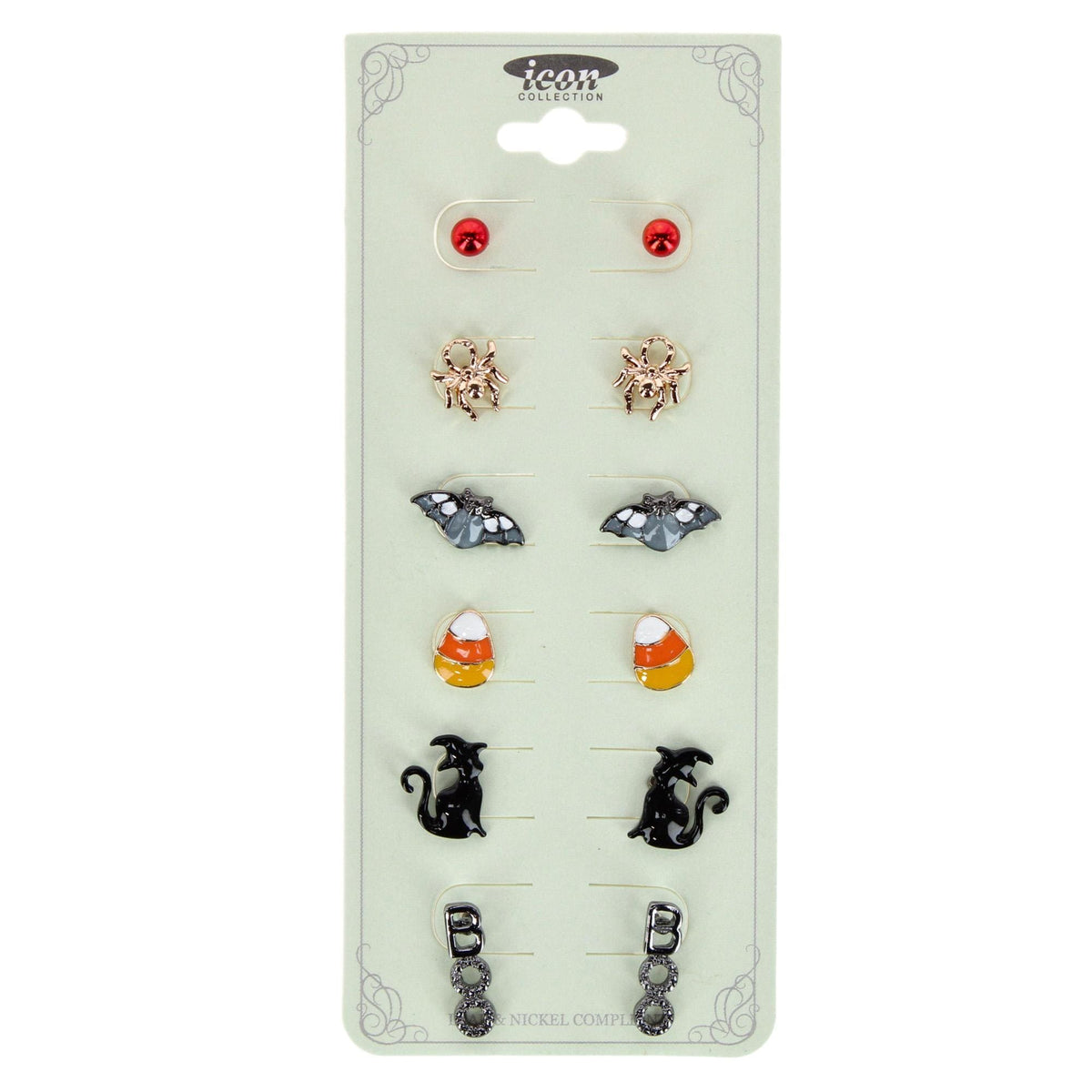 CTM® Women's 6-Pair Halloween Stud Earring Set with Post Backs - Black