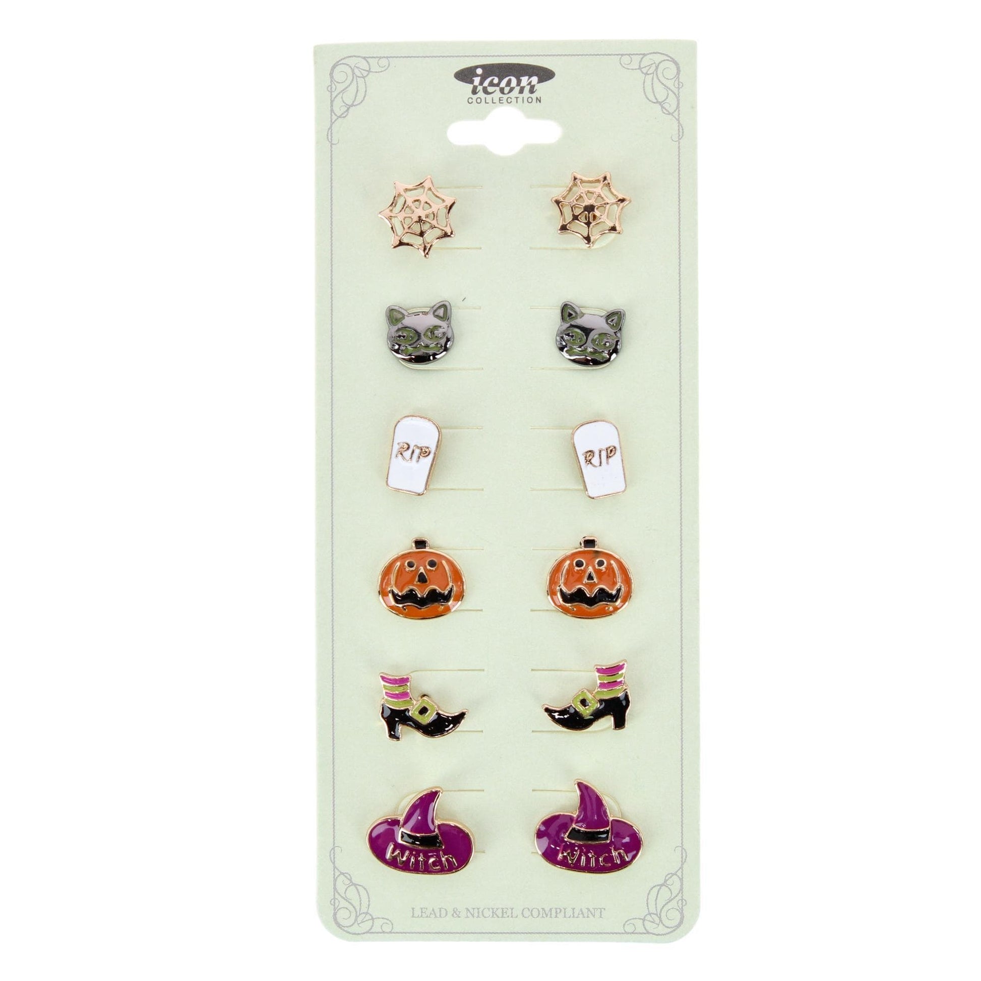 CTM® Women's 6-Pair Halloween Stud Earring Set with Post Backs - Purple