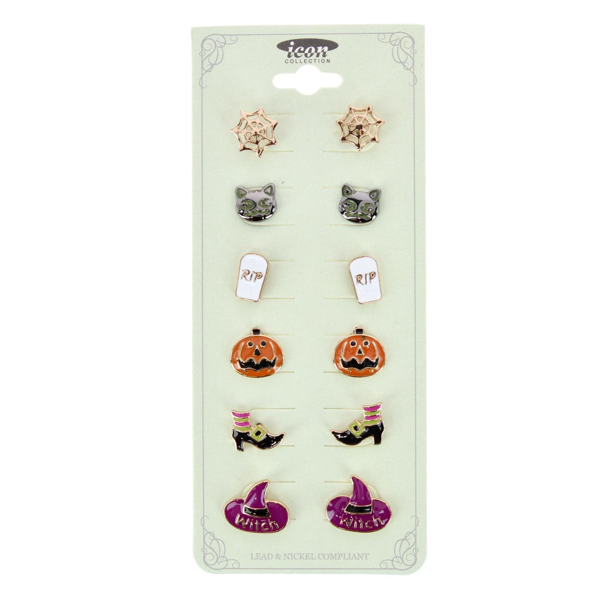 CTM® Women's 6-Pair Halloween Stud Earring Set with Post Backs - Purple