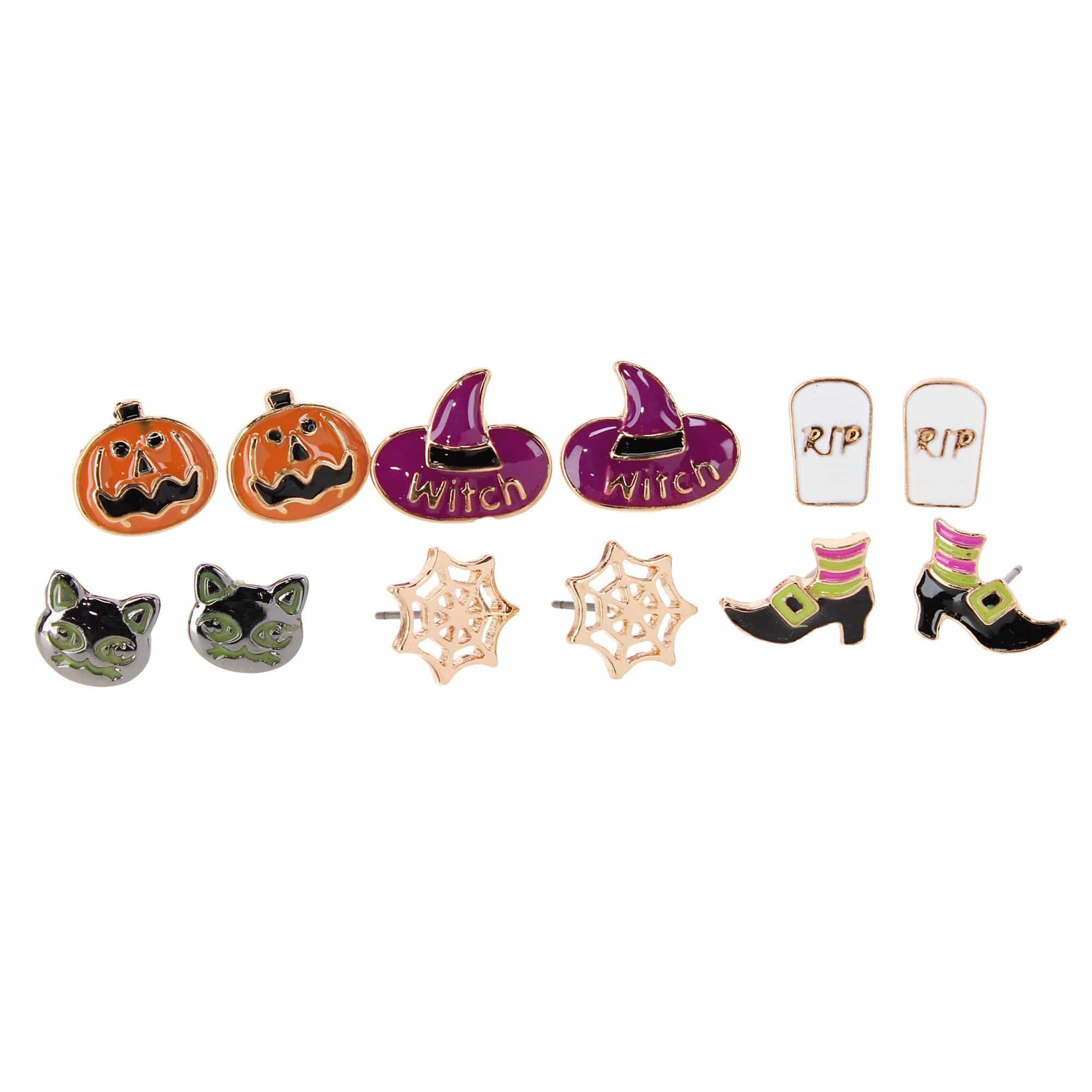 Women's 6-Pair Halloween Stud Earring Set with Post Backs