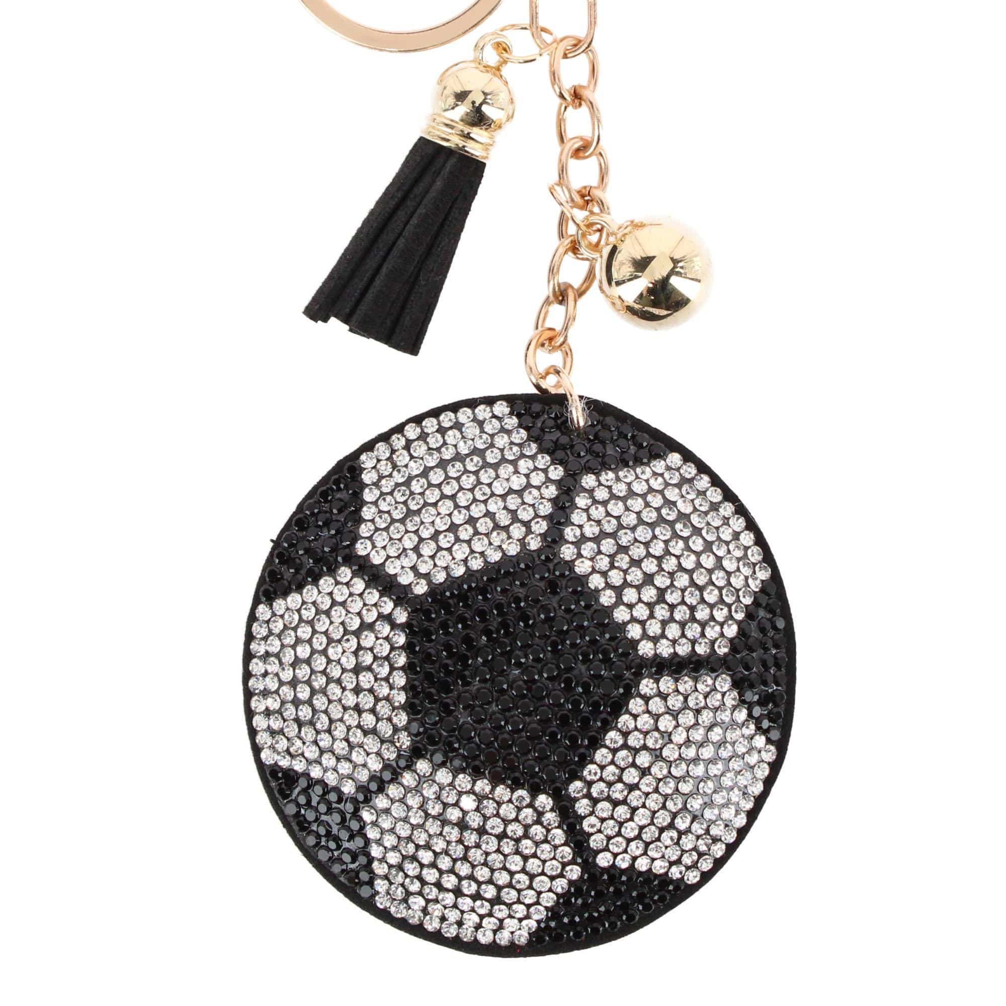 CTM® Women's Rhinestone Soccer Mom Bag Charm & Key Chain - Black and White