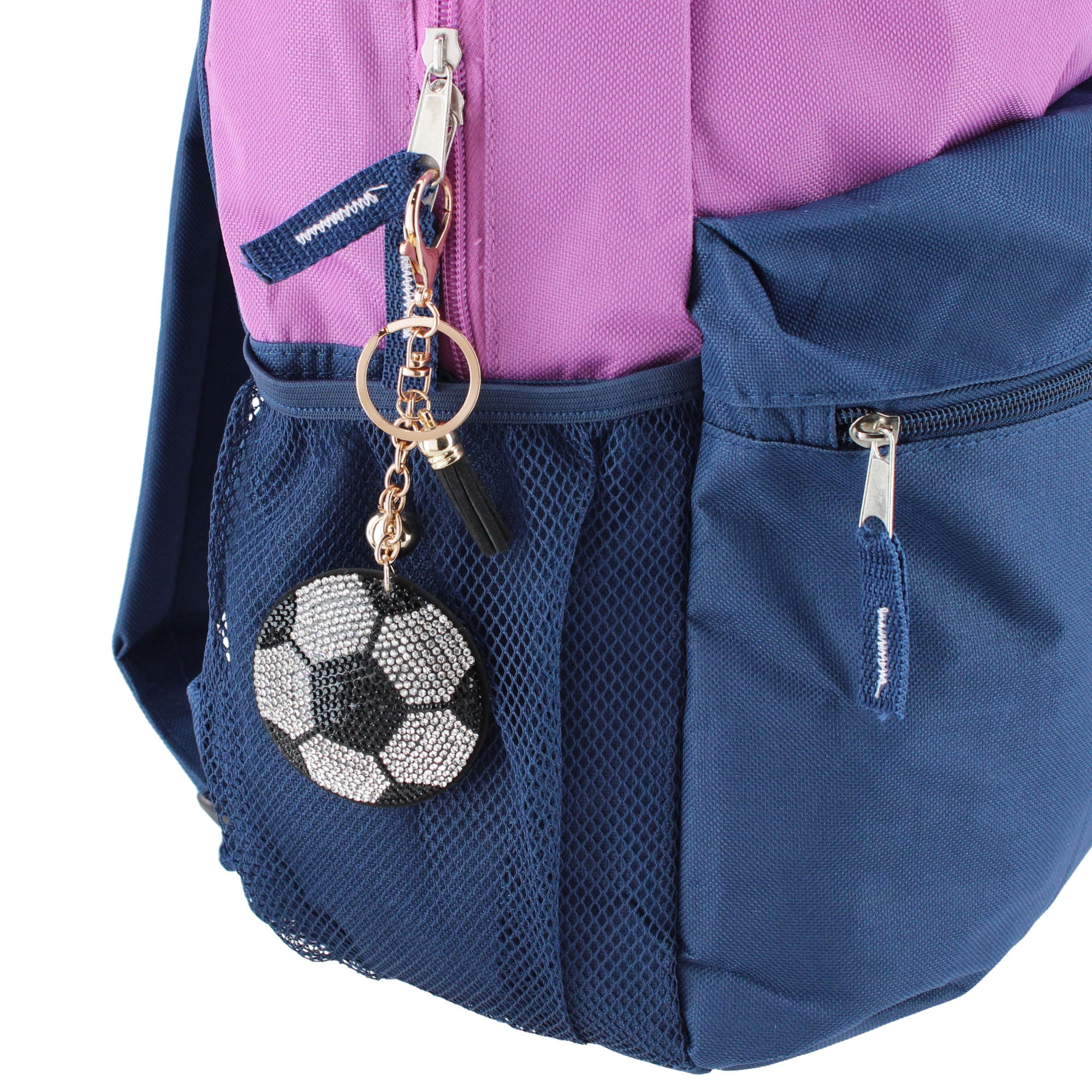 CTM® Women's Rhinestone Soccer Mom Bag Charm & Key Chain - Black and White