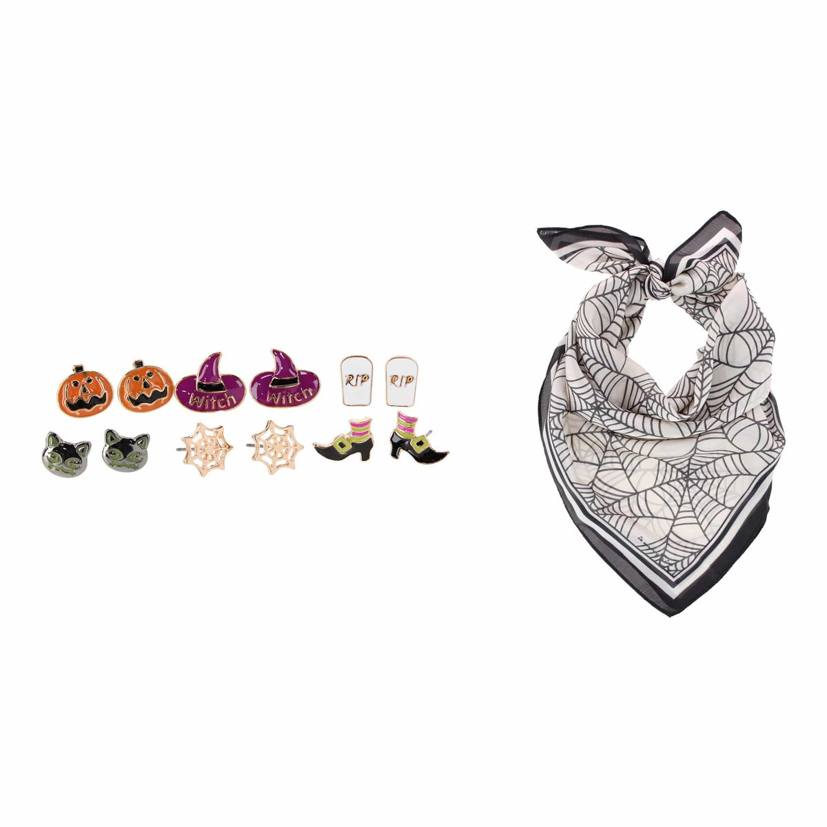 CTM® Women's Halloween Earring and Scarf Bundle - Purple