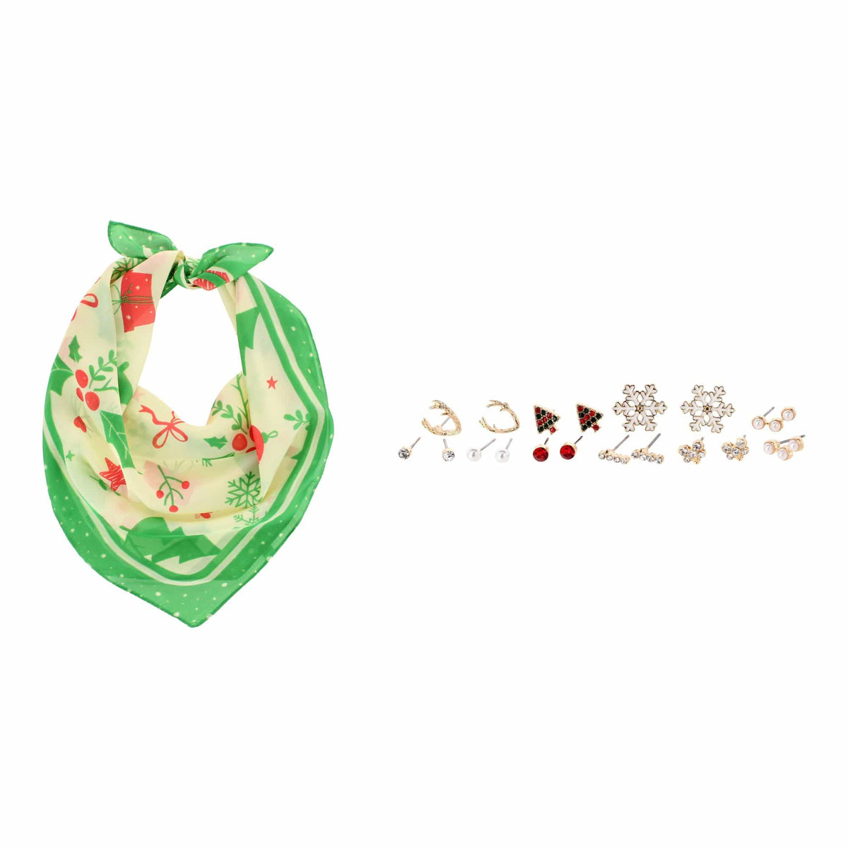 CTM® Women's Christmas Holiday Scarf & Earring Bundle