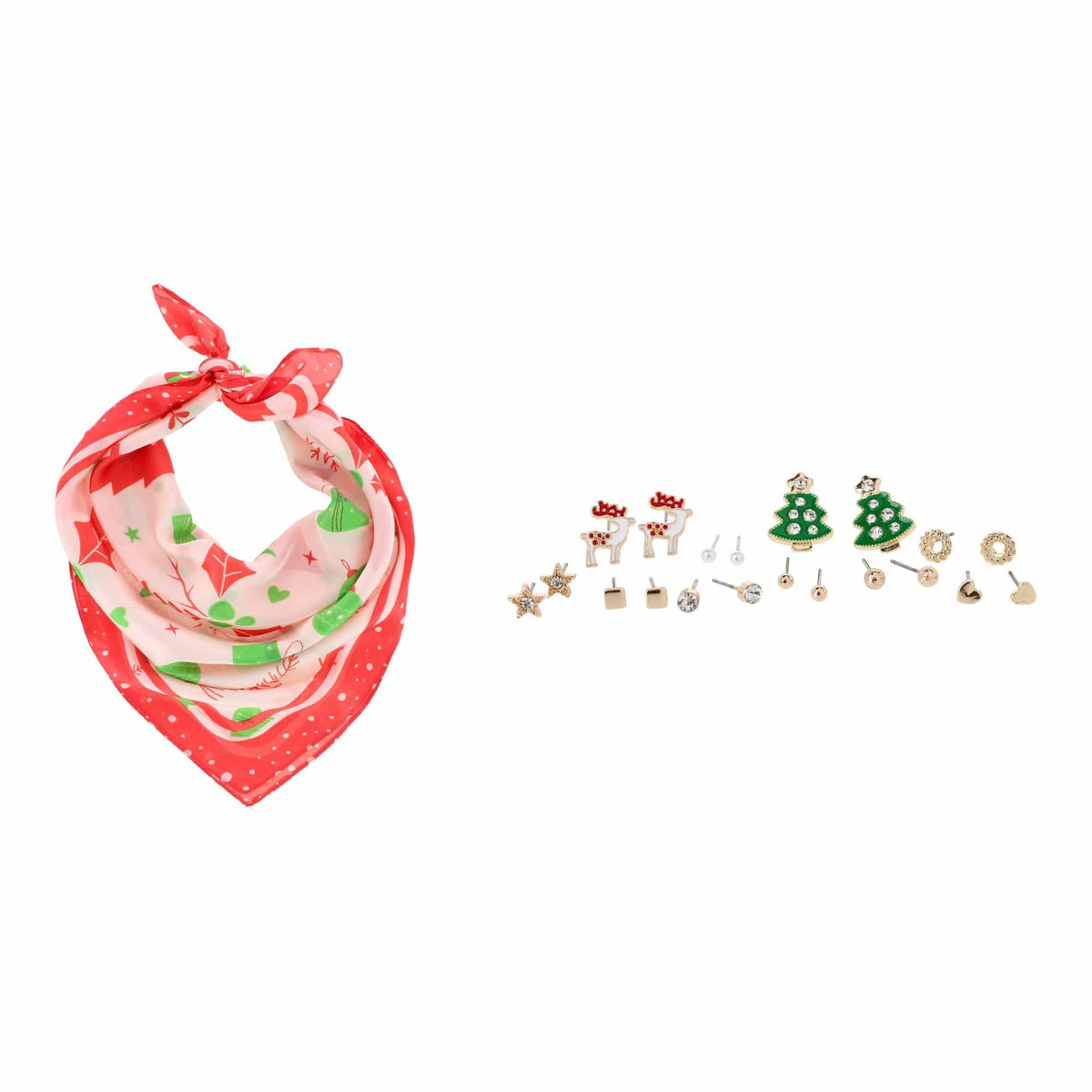 CTM® Women's Christmas Holiday Scarf & Earring Bundle - Red/Green