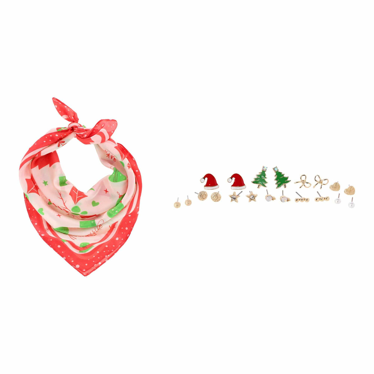CTM® Women's Christmas Holiday Scarf & Earring Bundle - Red/Red