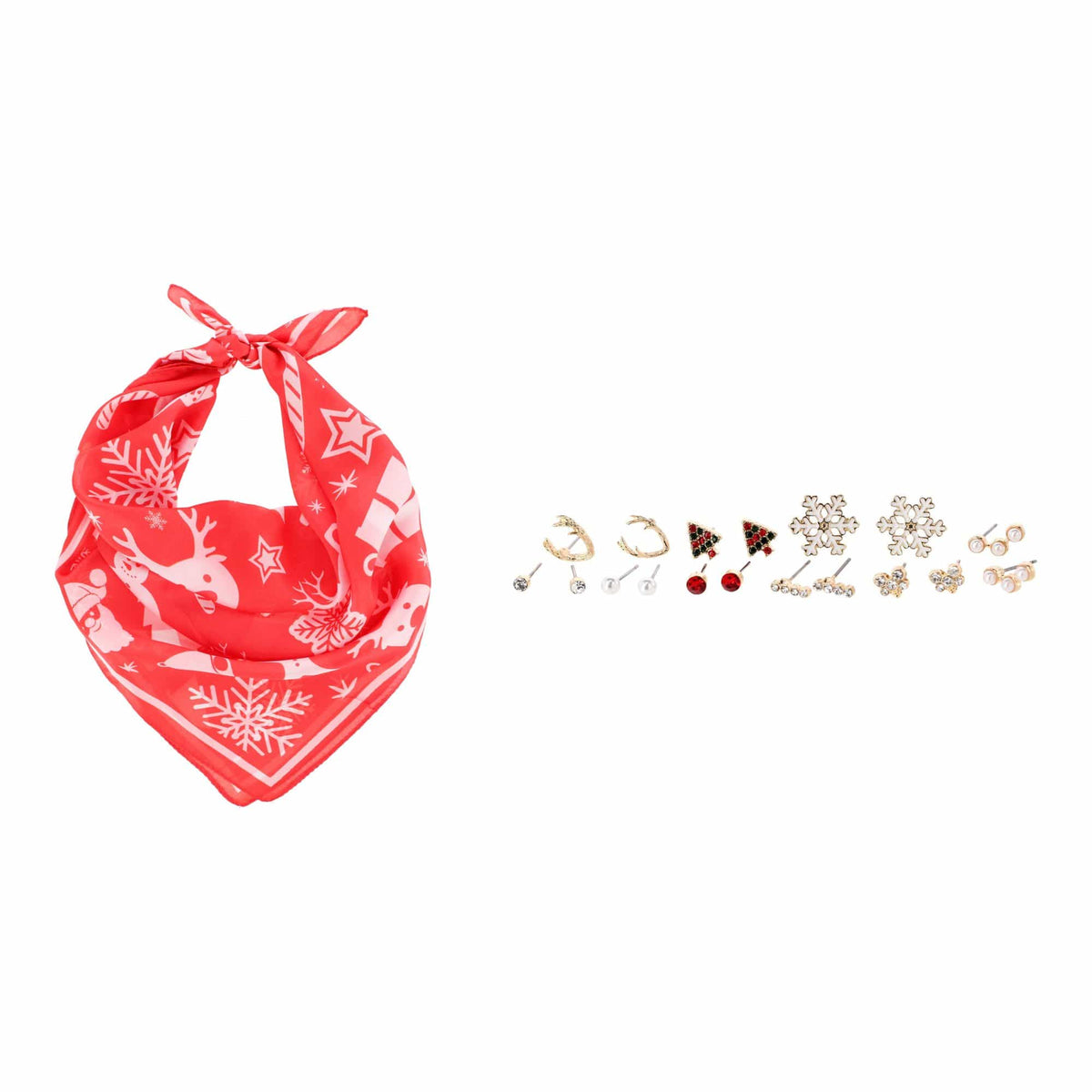 CTM® Christmas Holiday Scarf & Earring Set Bundle - Red/White