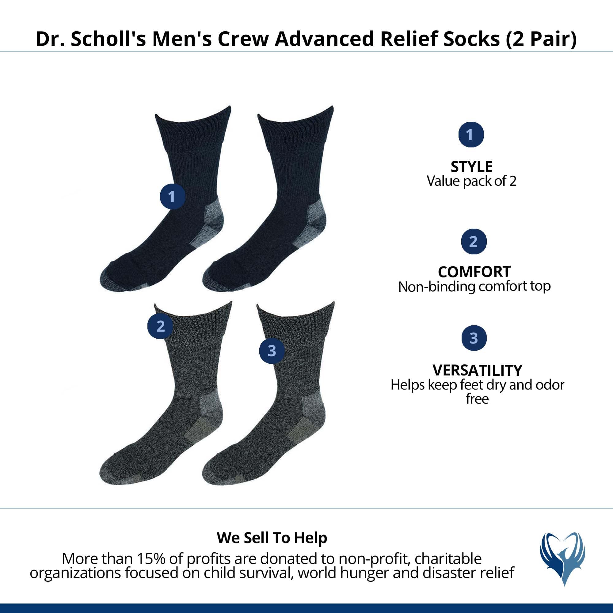 Dr. Scholl's Men's Crew Advanced Relief Socks (2 Pair) - Charcoal Assorted