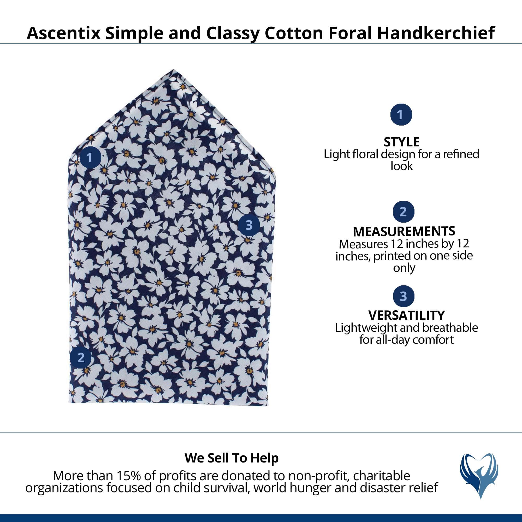 Ascentix Simple and Classy Cotton Foral Handkerchief - Navy