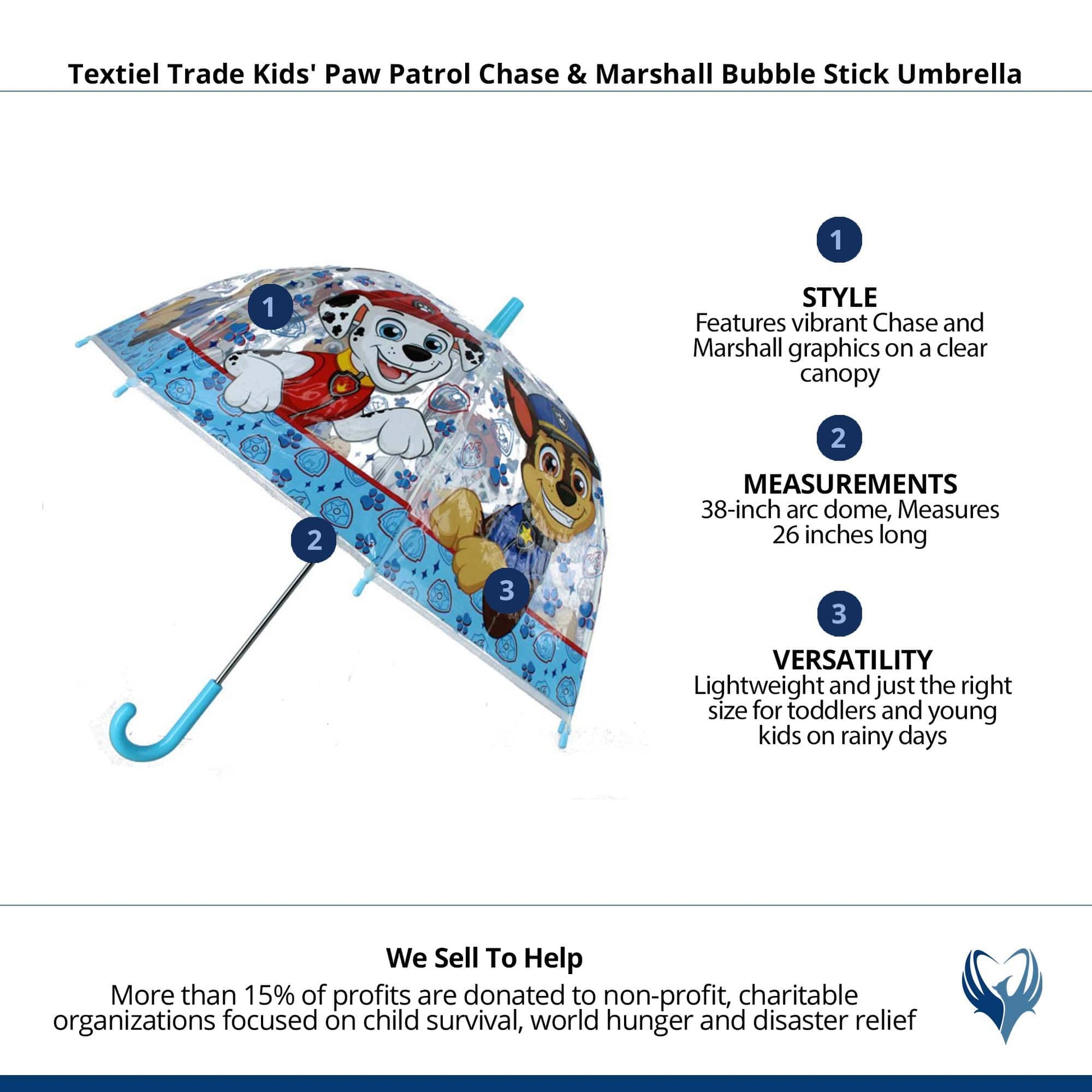 Textiel Trade Kids' Paw Patrol Chase & Marshall Bubble Stick Umbrella - Blue
