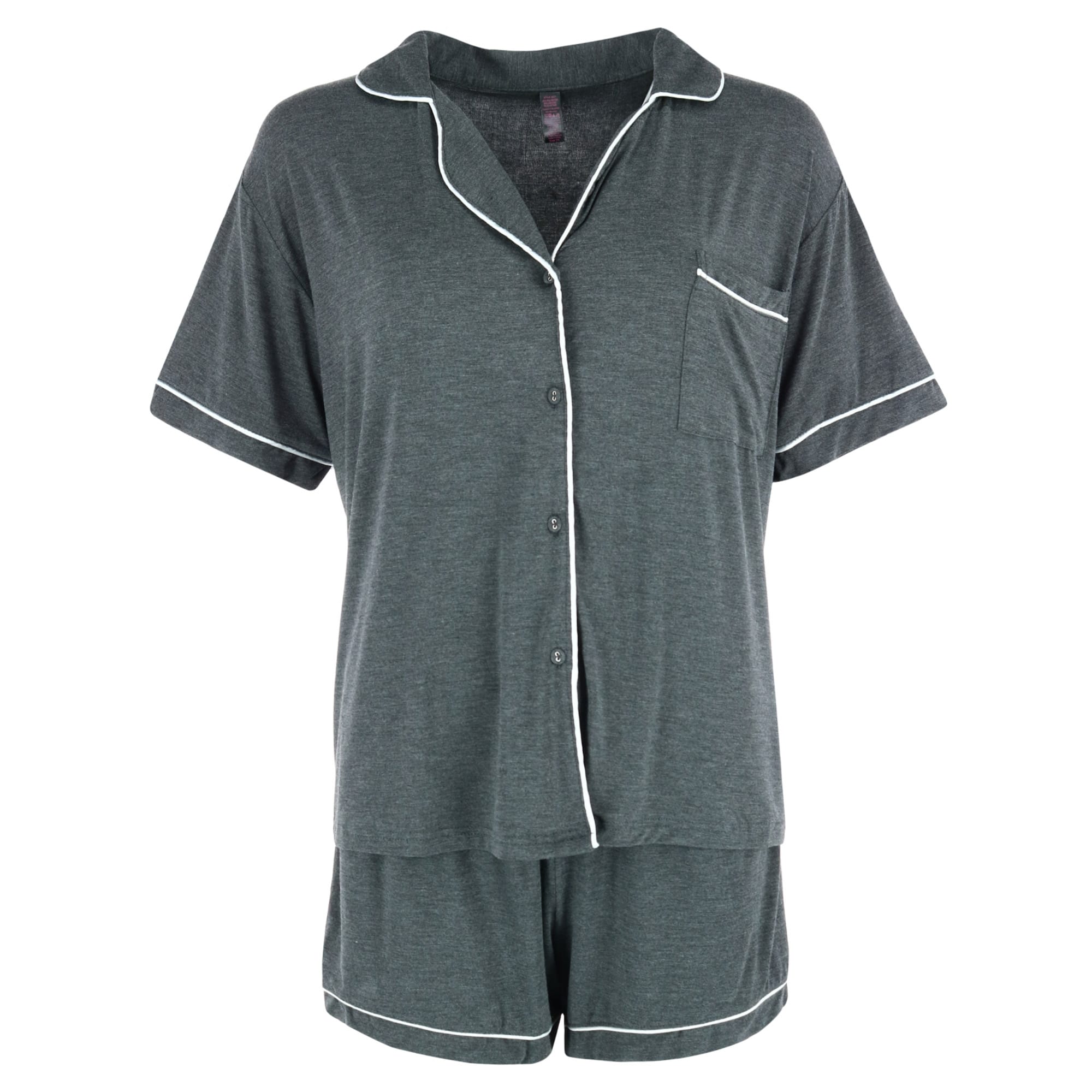 Bewicked Women's Plus Size Notch Color Short Pajama Set with Trim - Women's Plus Size Notch Color Short Pajama Set with Trim