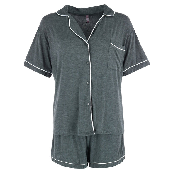 Women's Plus Size Notch Color Short Pajama Set with Trim