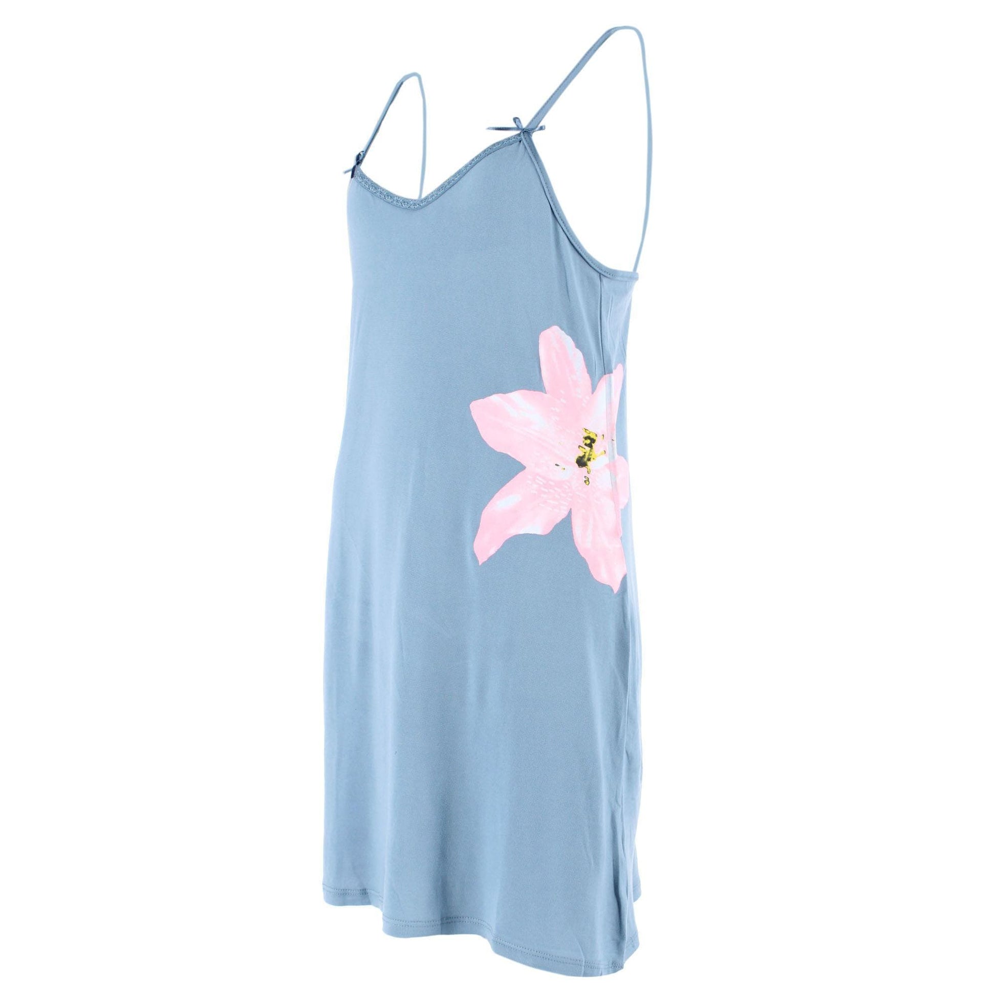 CTM® Women's Hibiscus Chemise Nightgown with Lace Edge - Denim