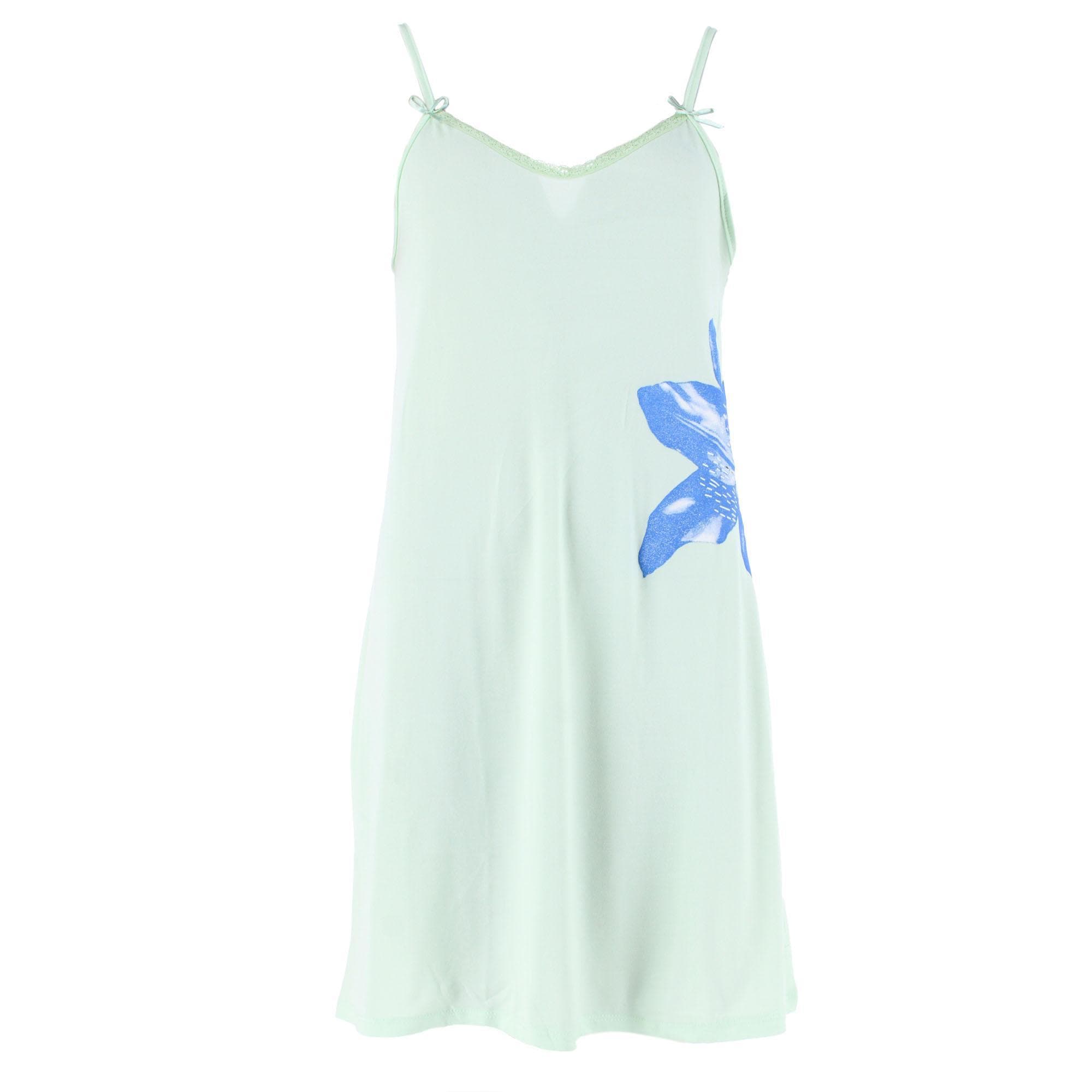 CTM® Women's Hibiscus Chemise Nightgown with Lace Edge - Aqua
