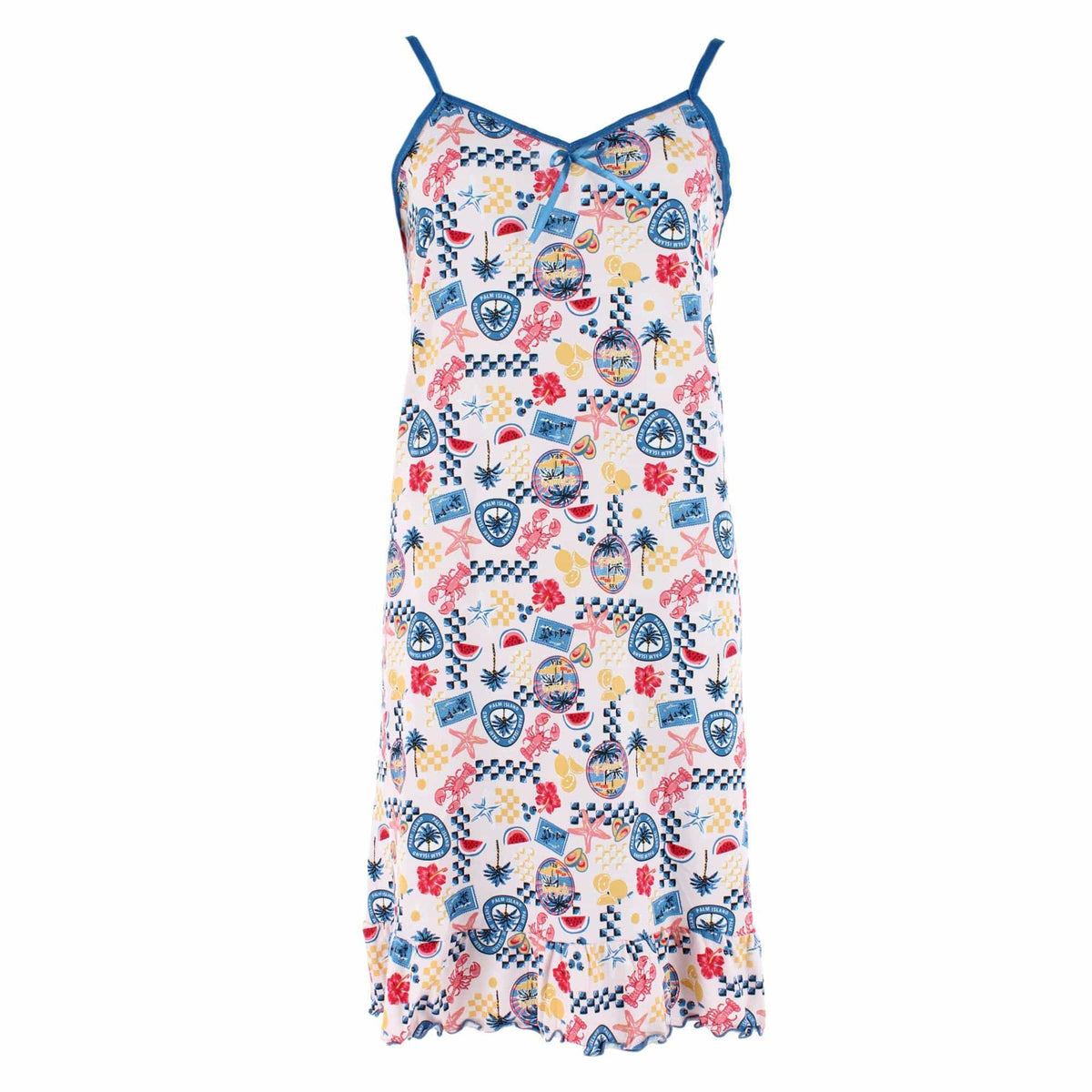 CTM® Women's Sleeveless Vacation Print Chemise Nightgown by Emme Jordan - Lobster/Lemon