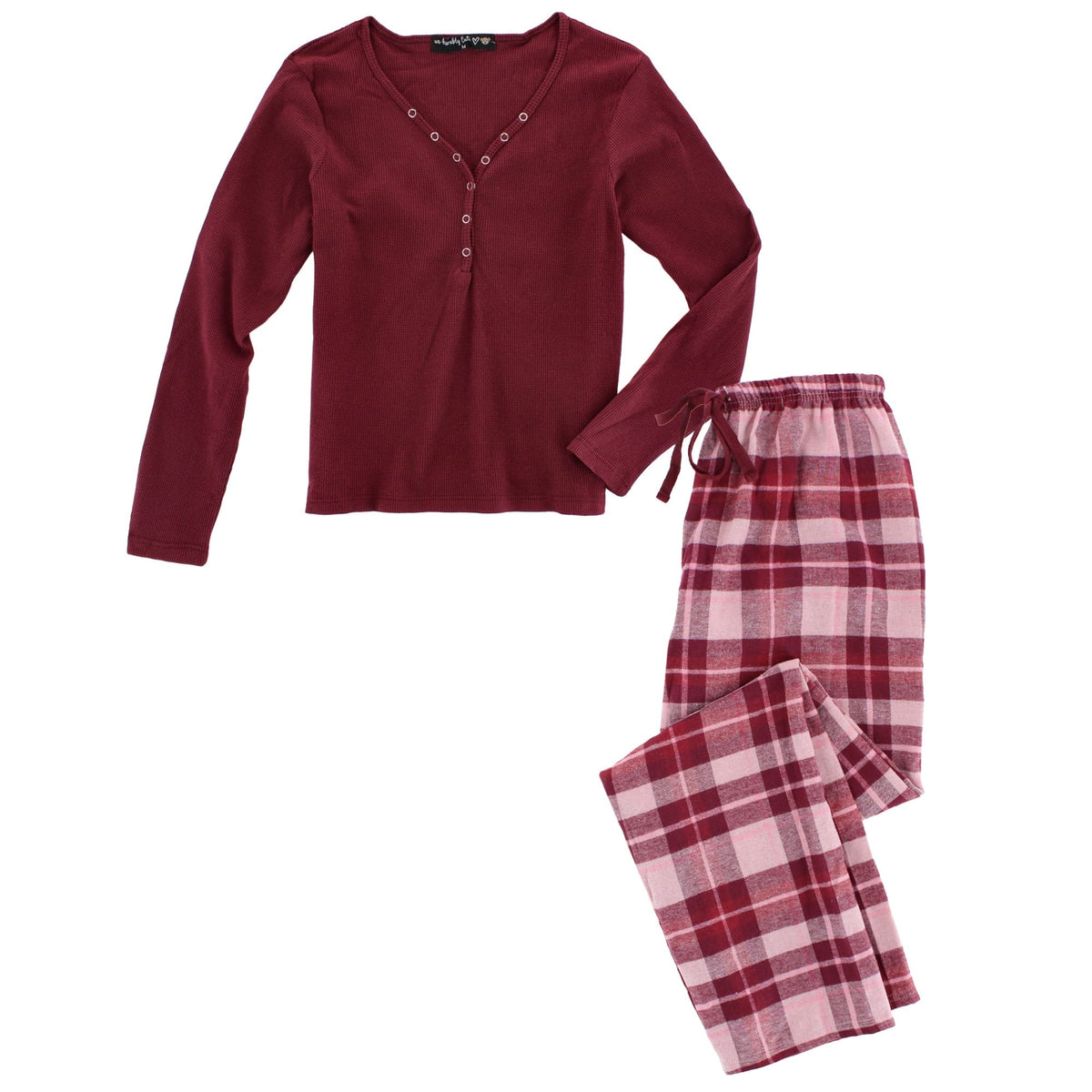 CTM® Ladies 2 Piece Thermal Henley Plaid Long Pajama Set by un-bearably cute