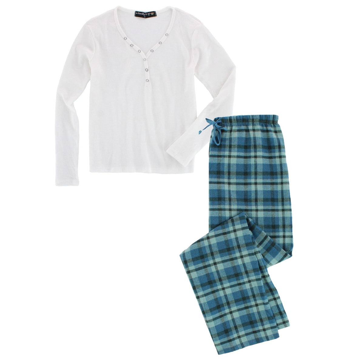 CTM® Ladies 2 Piece Thermal Henley Plaid Long Pajama Set by un-bearably cute
