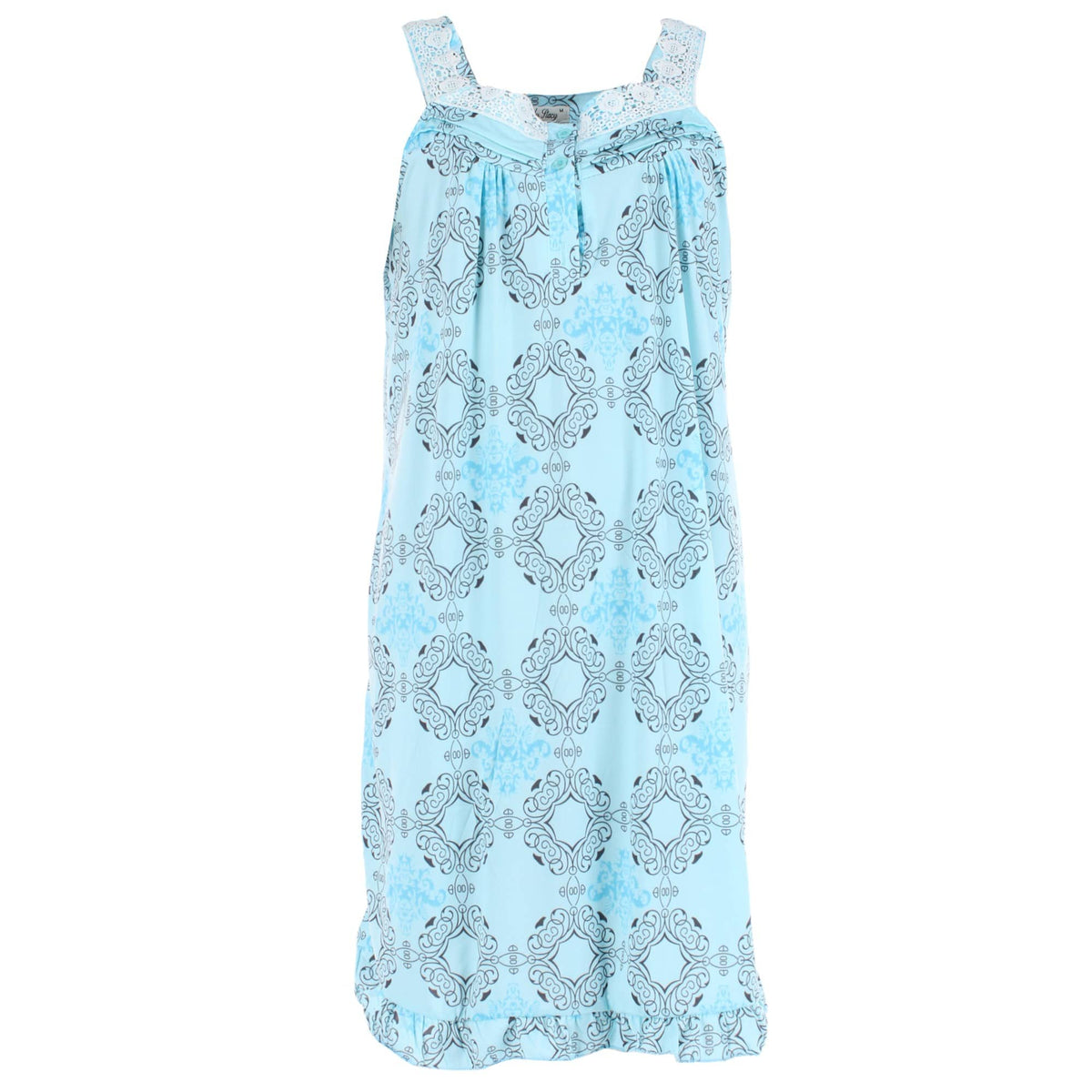 Emily Stacy Women's French Medallion Sleeveless Nightgown - Blue