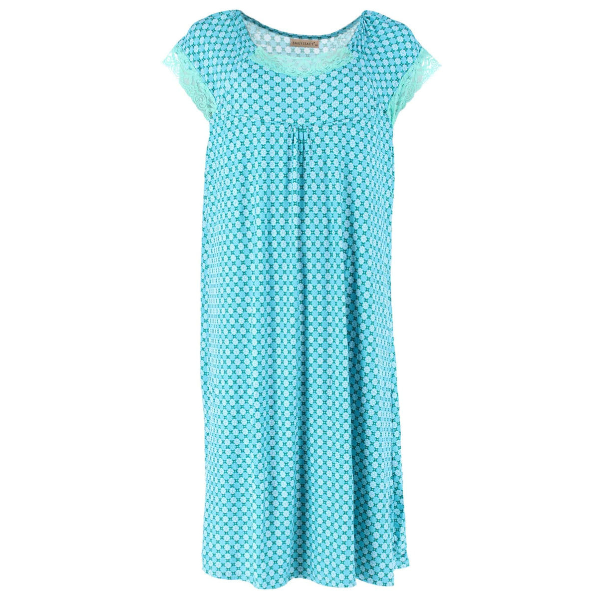 Emily Stacy Women's Plus Size Geometric Patterned Lace Trim Nightgown