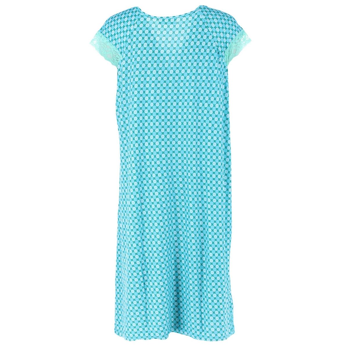 Emily Stacy Women's Plus Size Geometric Patterned Lace Trim Nightgown - Blue