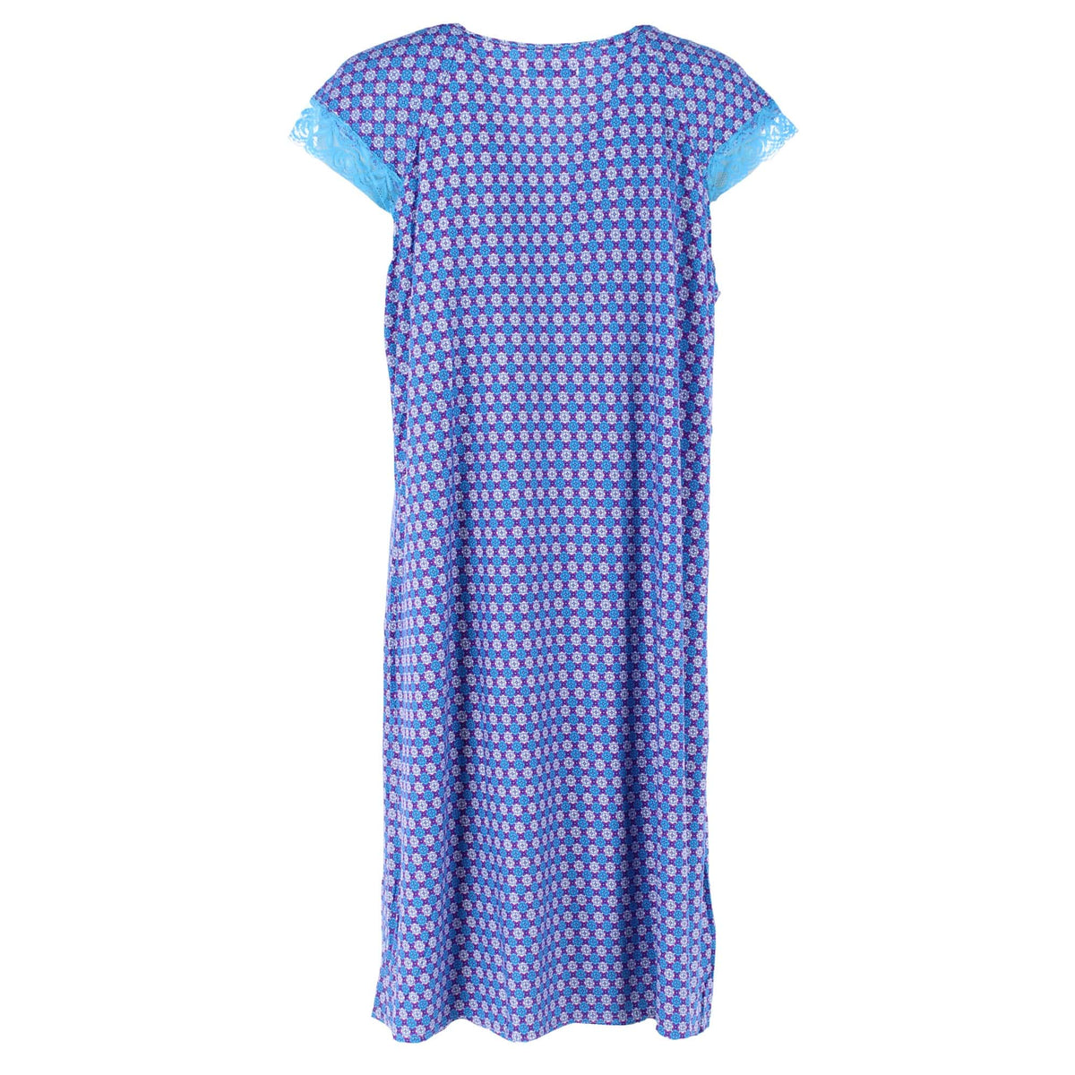Emily Stacy Women's Plus Size Geometric Patterned Lace Trim Nightgown - Purple