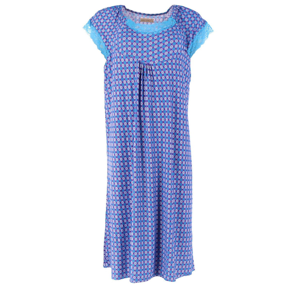 Emily Stacy Women's Plus Size Geometric Patterned Lace Trim Nightgown - Women's Plus Size Geometric Patterned Lace Trim Nightgown