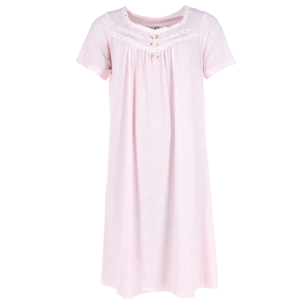 Joan Vass Women's Printed Rosette Laced Nightgown