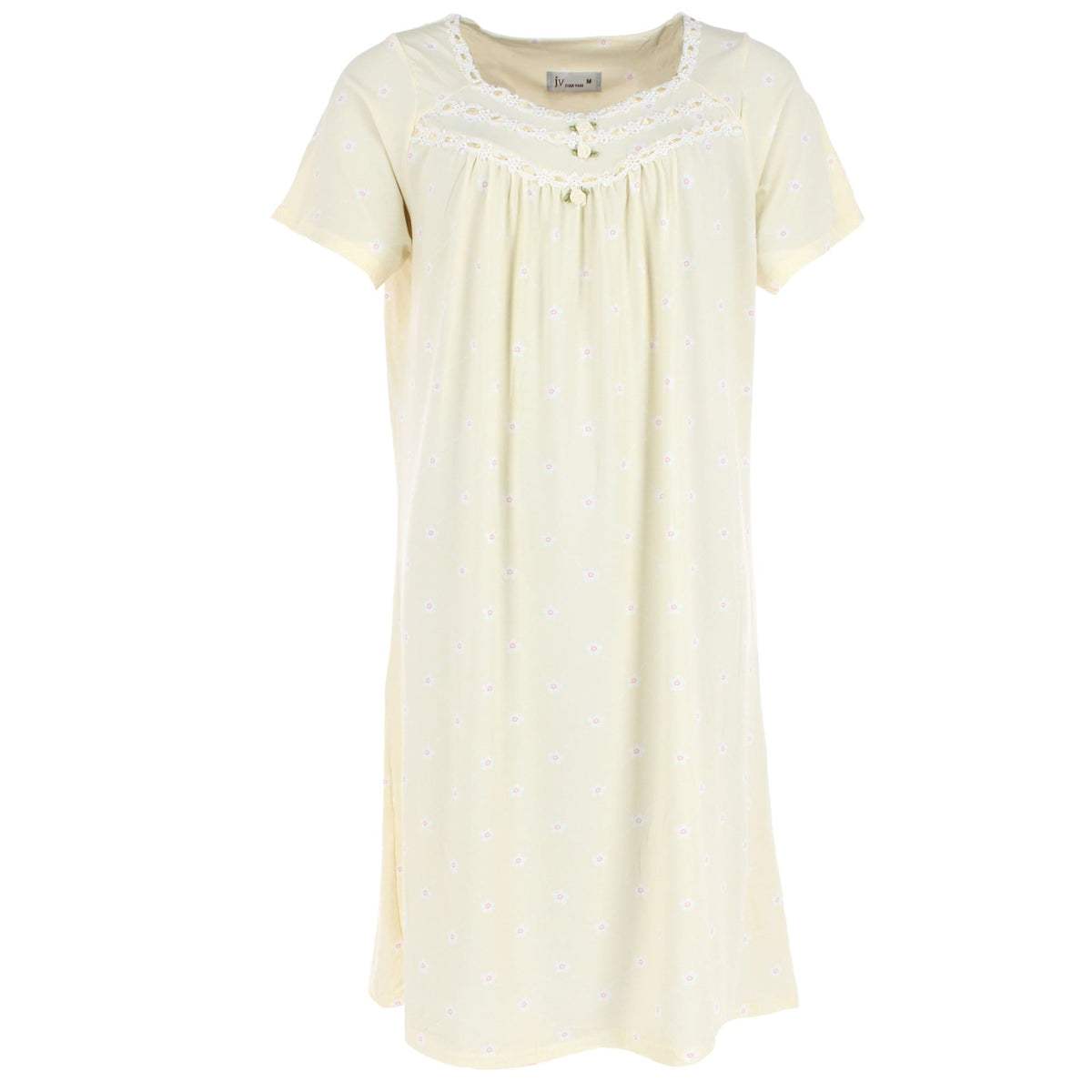 Joan Vass Women's Printed Rosette Laced Nightgown - Light Yellow