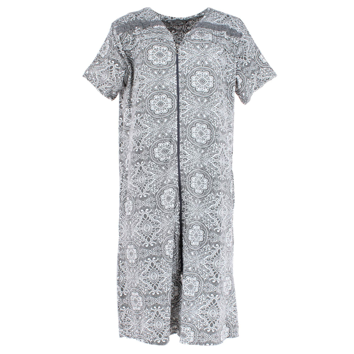 Joan Vass Women's Damask Zip-Up Duster Gown