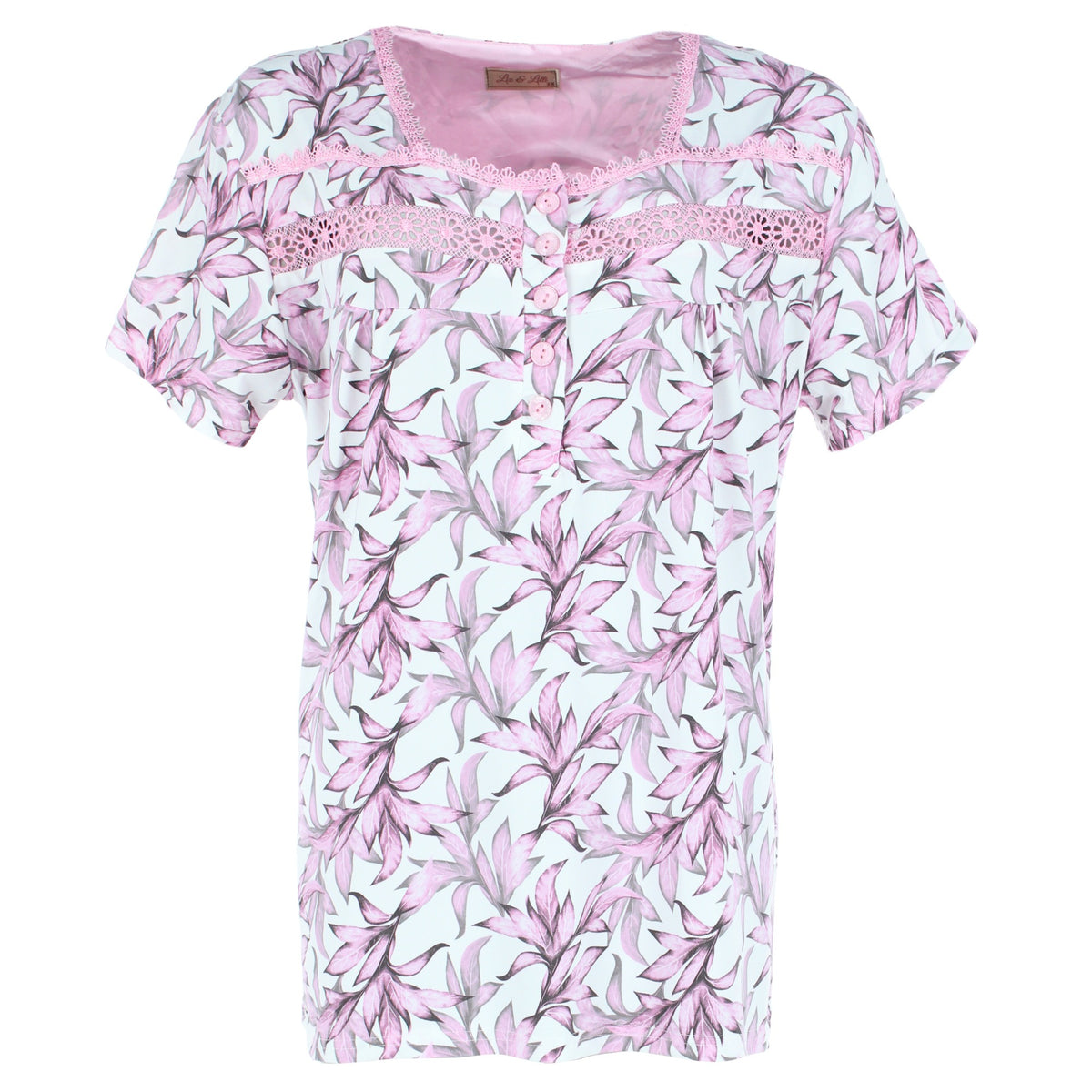 CTM® Women's Plus Size Smocked Lace Floral Pajama Set by Liz & Lilly - Pink