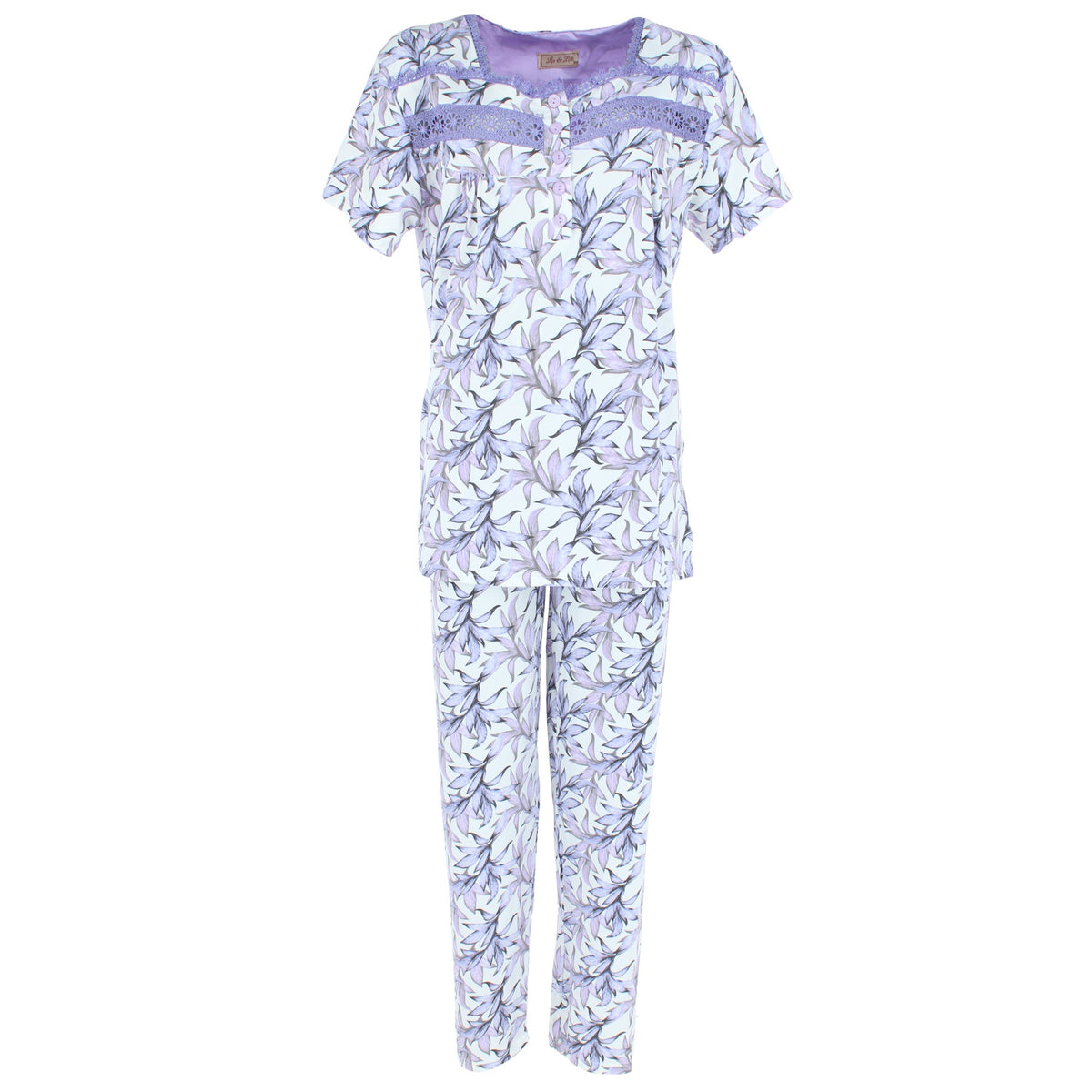 CTM® Women's Plus Size Smocked Lace Floral Pajama Set by Liz & Lilly