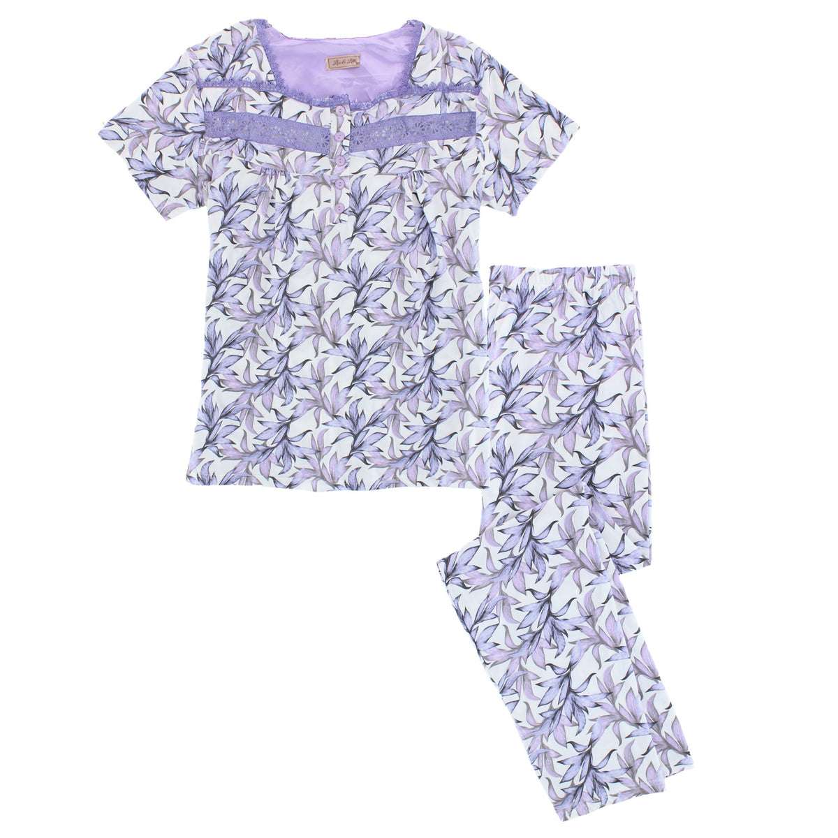 CTM® Women's Plus Size Smocked Lace Floral Pajama Set by Liz & Lilly - Purple