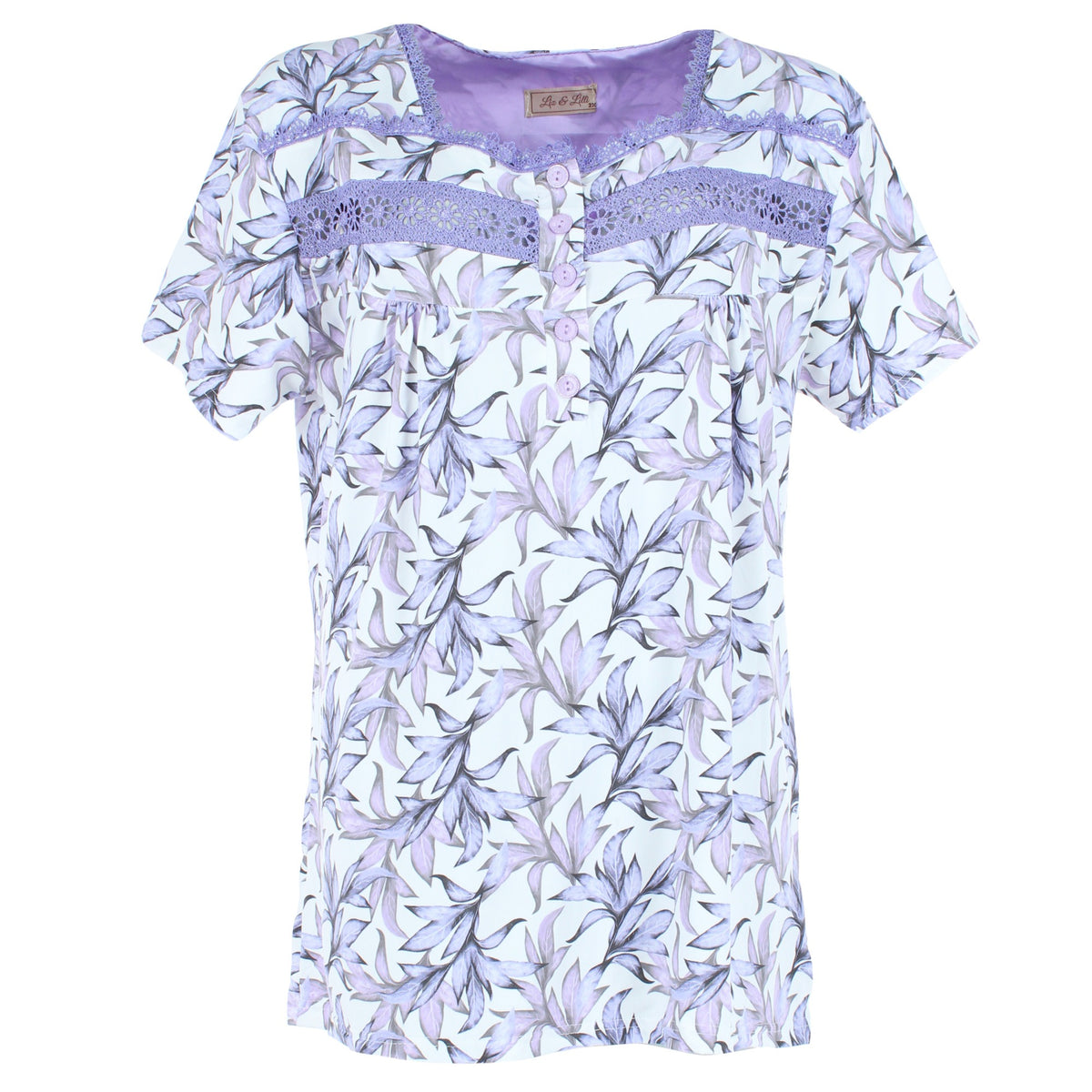 CTM® Women's Plus Size Smocked Lace Floral Pajama Set by Liz & Lilly - Purple
